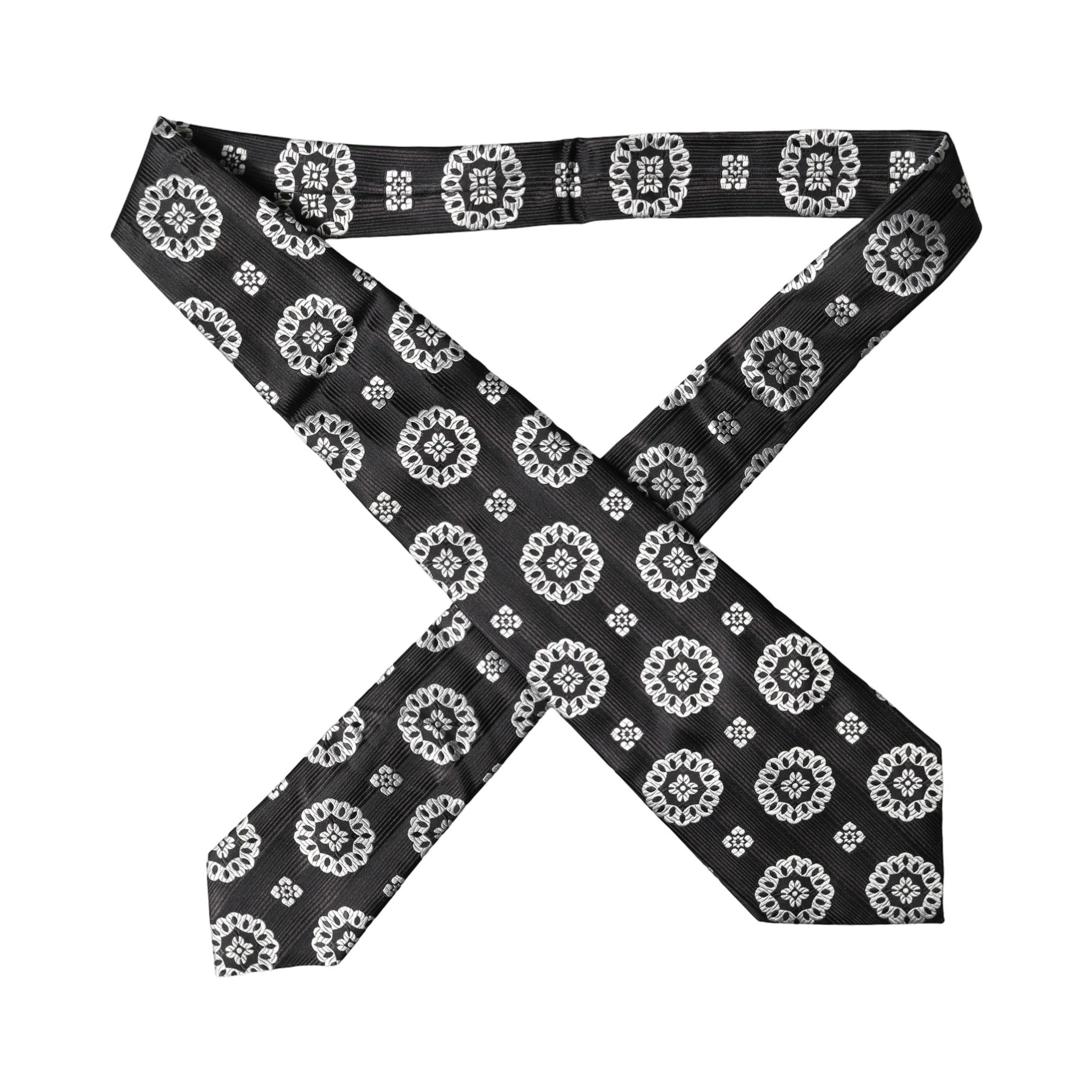 Black White Floral Silk Adjustable Women Necktie Tie
