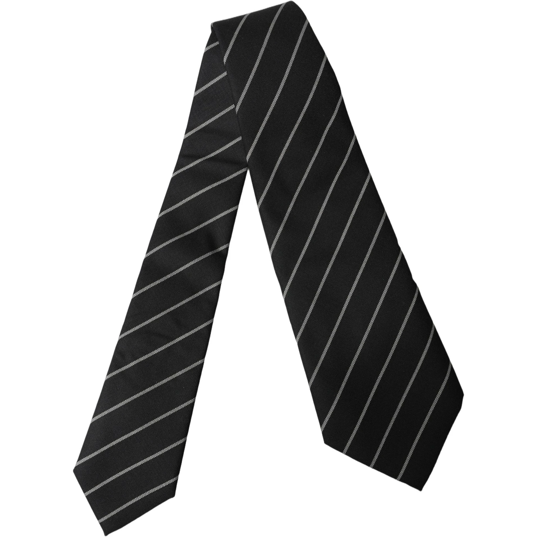 Black White Stripes Wool Adjustable Women Necktie Tie