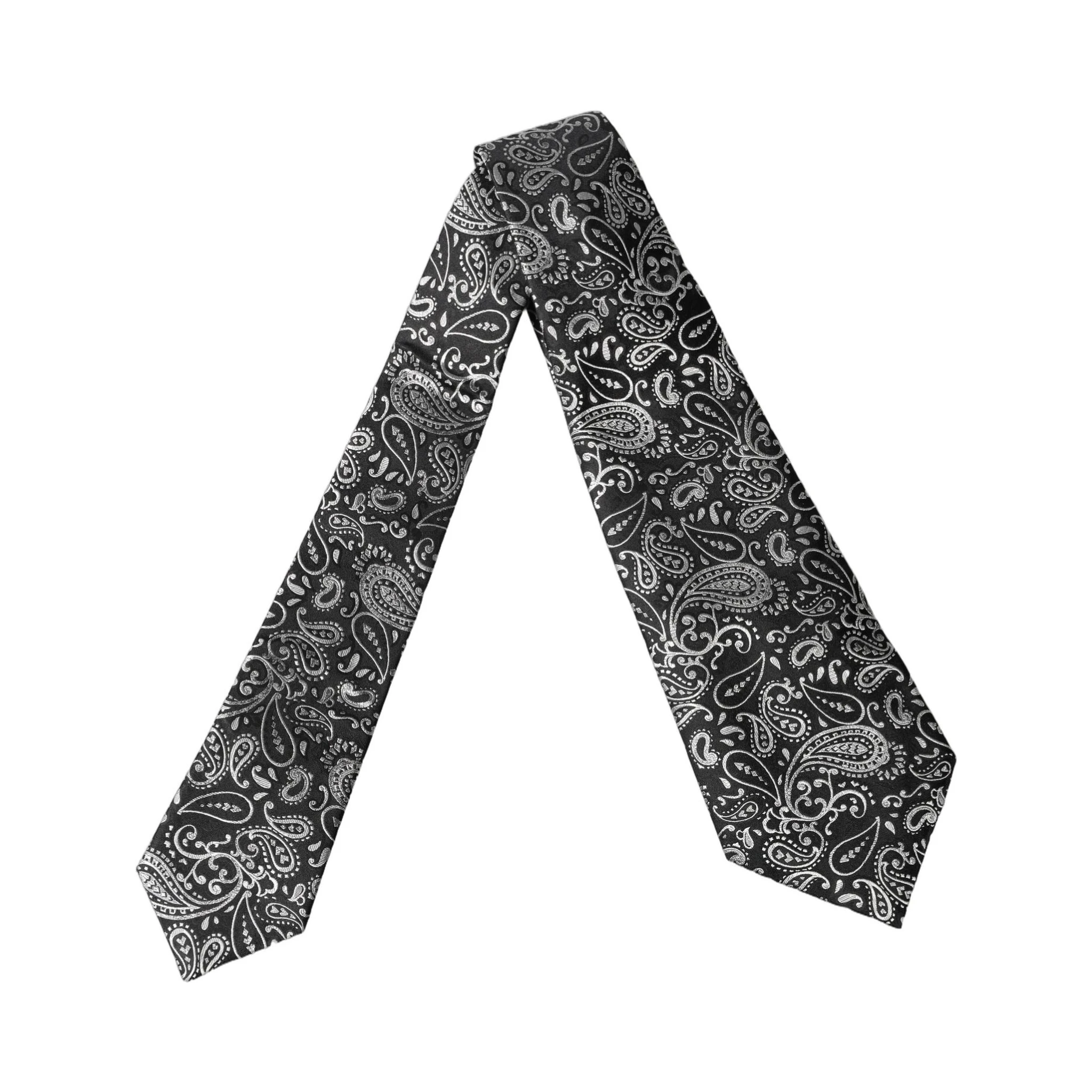 Black White Paisley Silk Adjustable Women Necktie Tie