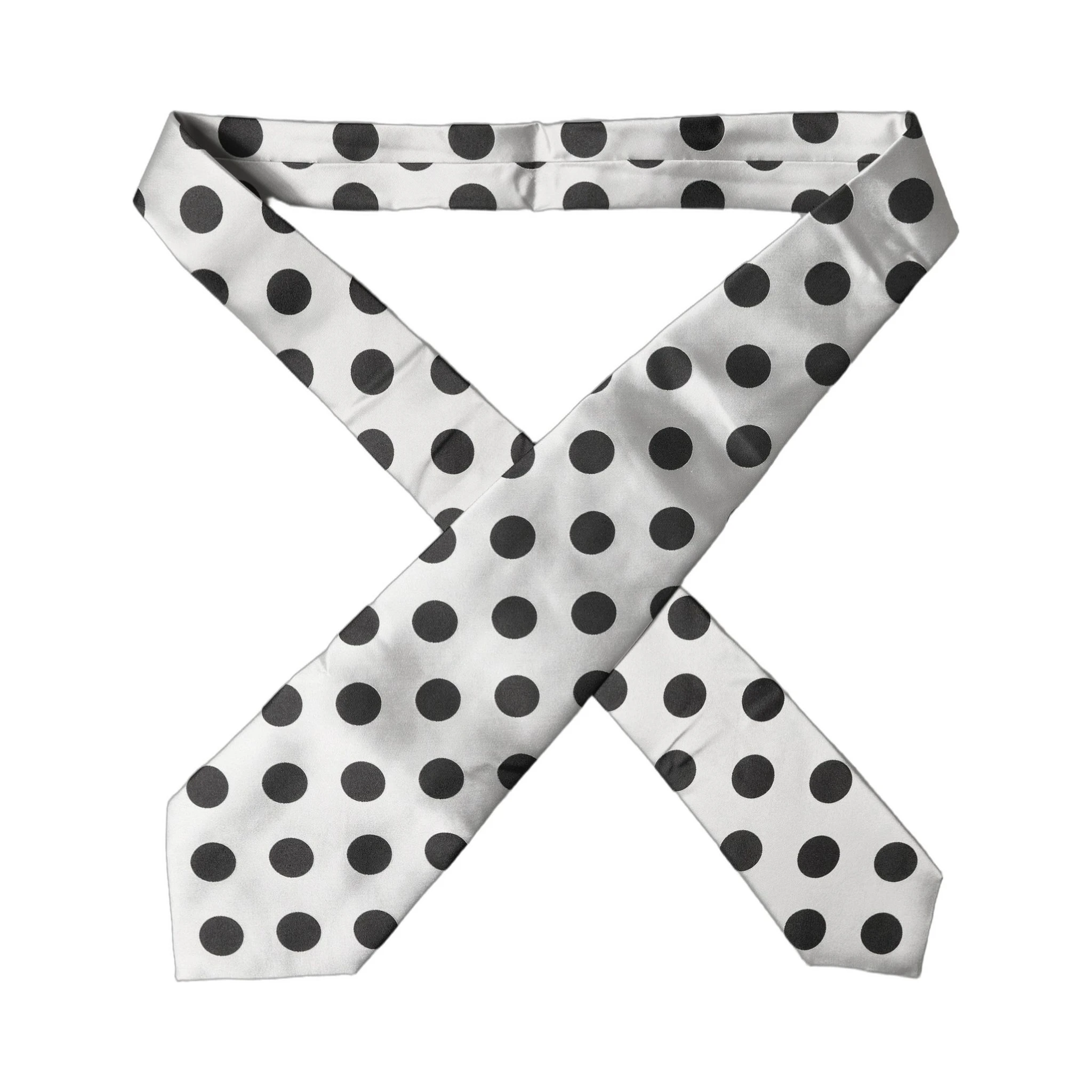 White Black Polka Dot Silk Adjustable Women Necktie Tie
