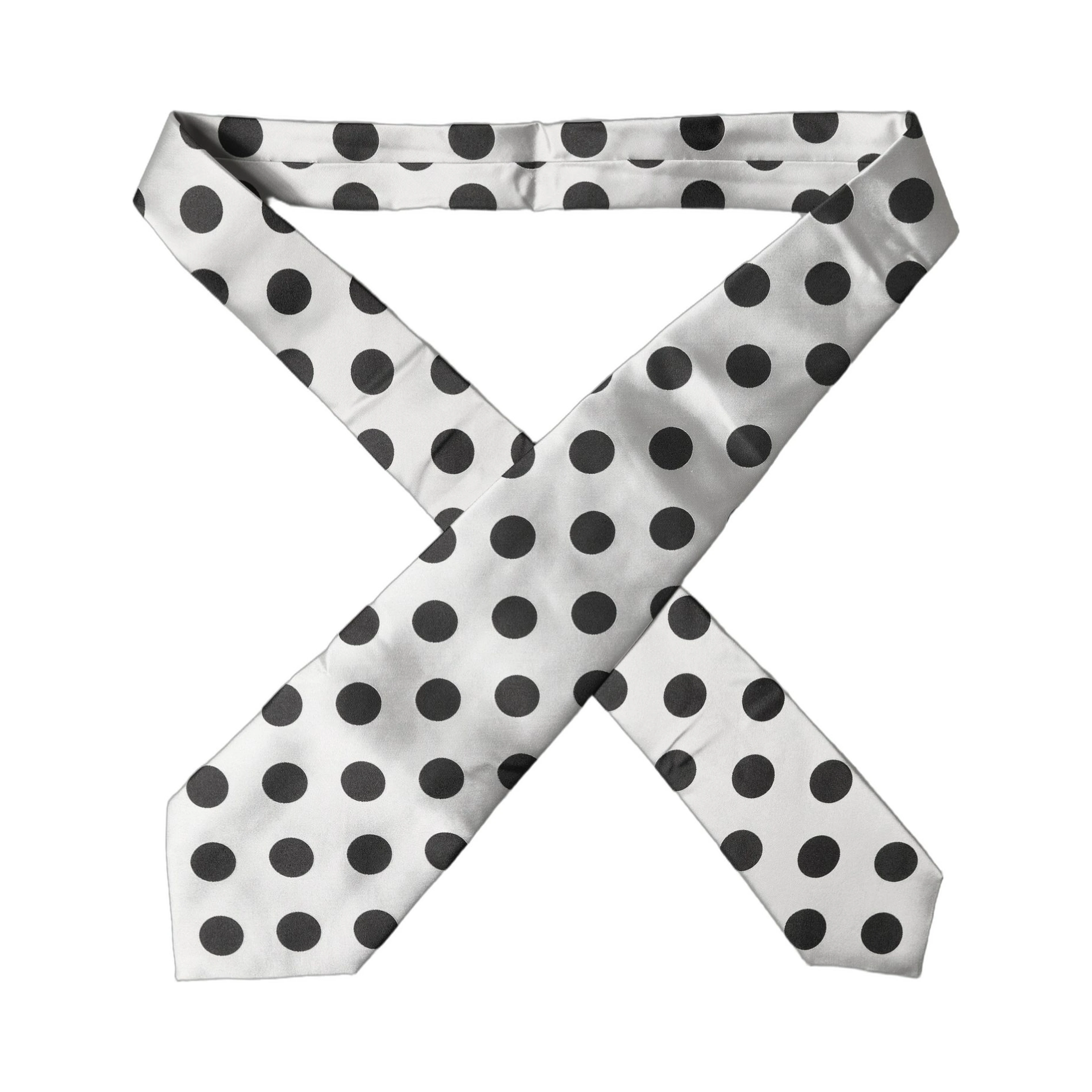 White Black Polka Dot Silk Adjustable Women Necktie Tie