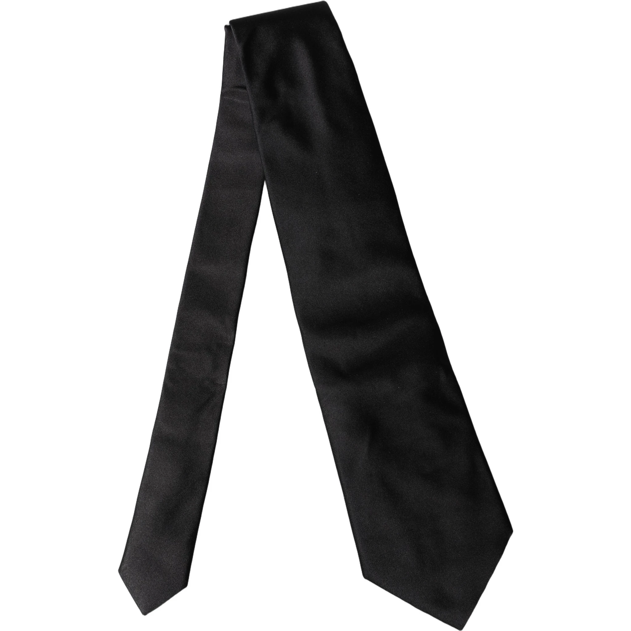 Black Solid Satin Silk Adjustable Women Necktie Tie