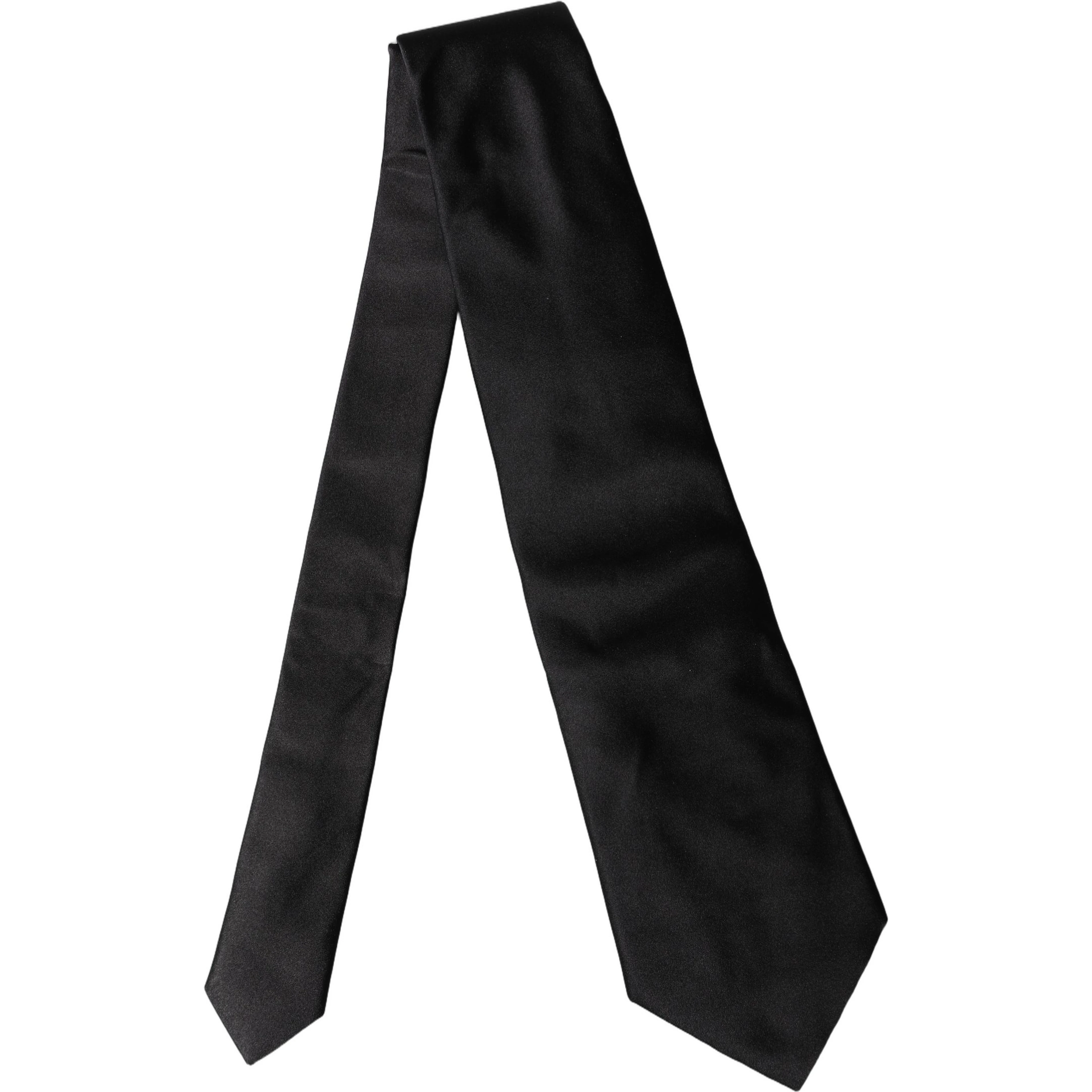 Black Solid Satin Silk Adjustable Women Necktie Tie