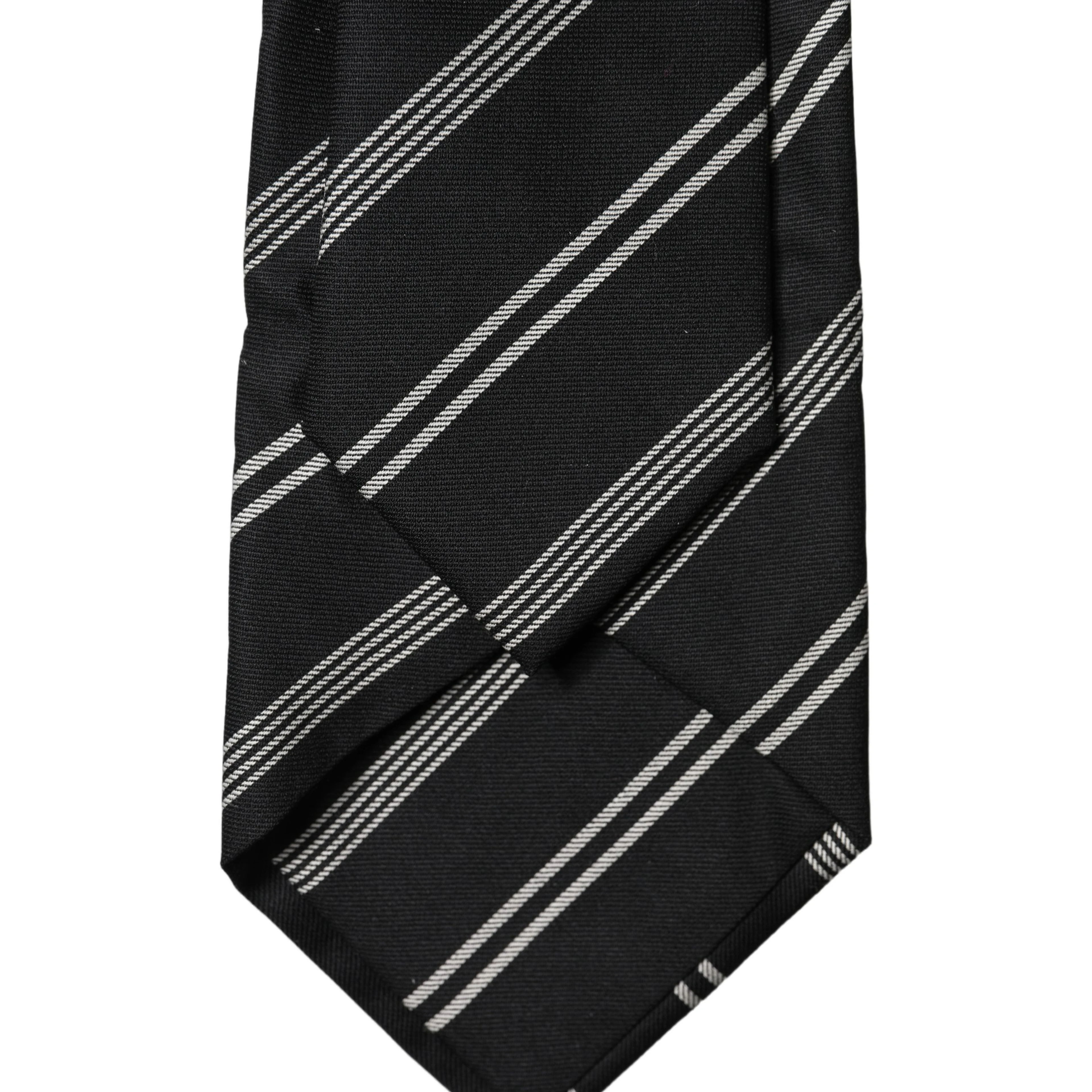 Black White Stripes Silk Adjustable Women Necktie Tie