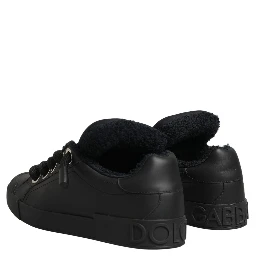 Black Leather Low Top Portofino Sneakers Shoes