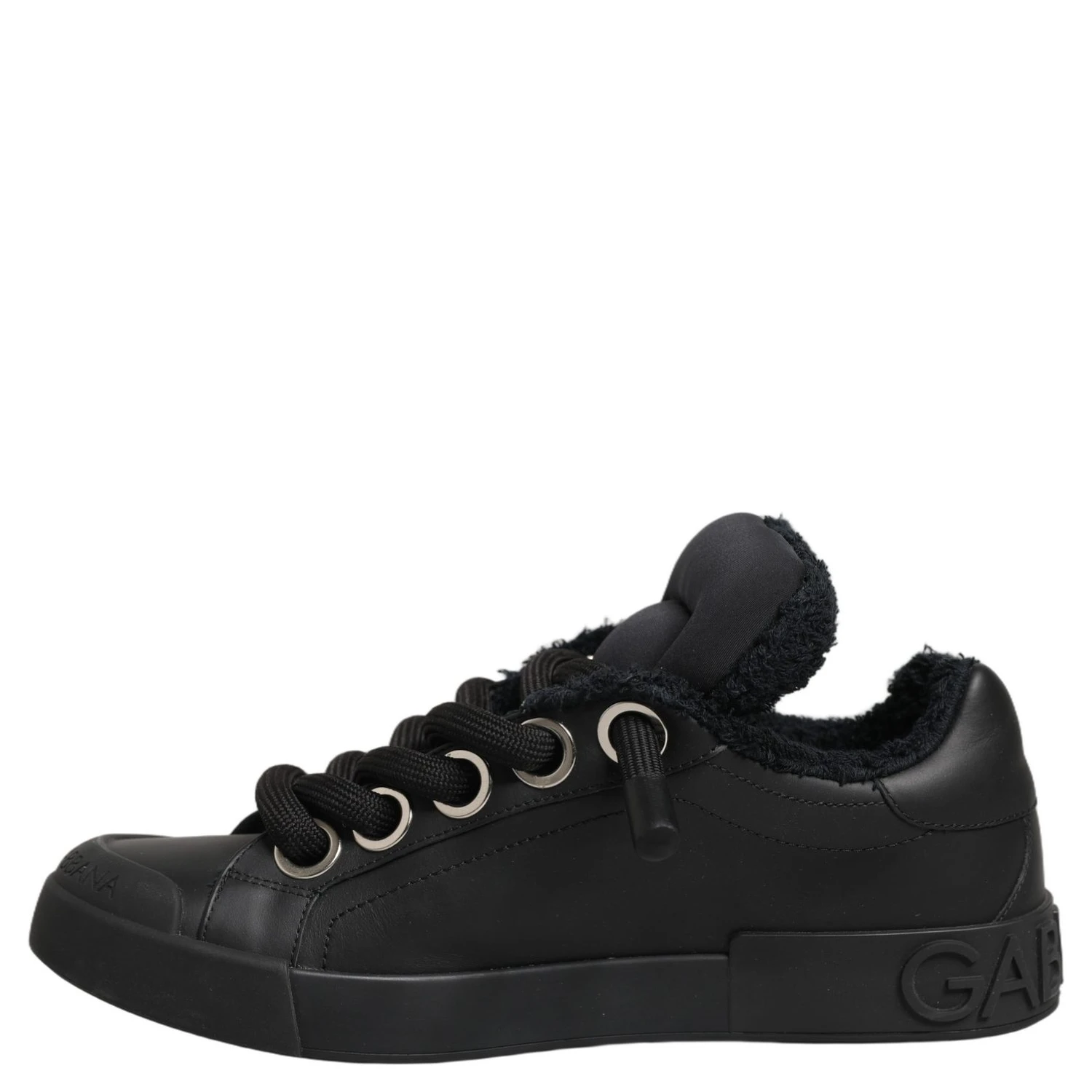 Black Leather Low Top Portofino Sneakers Shoes