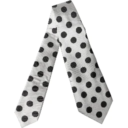 White Black Polka Dot Silk Adjustable Women Necktie Tie
