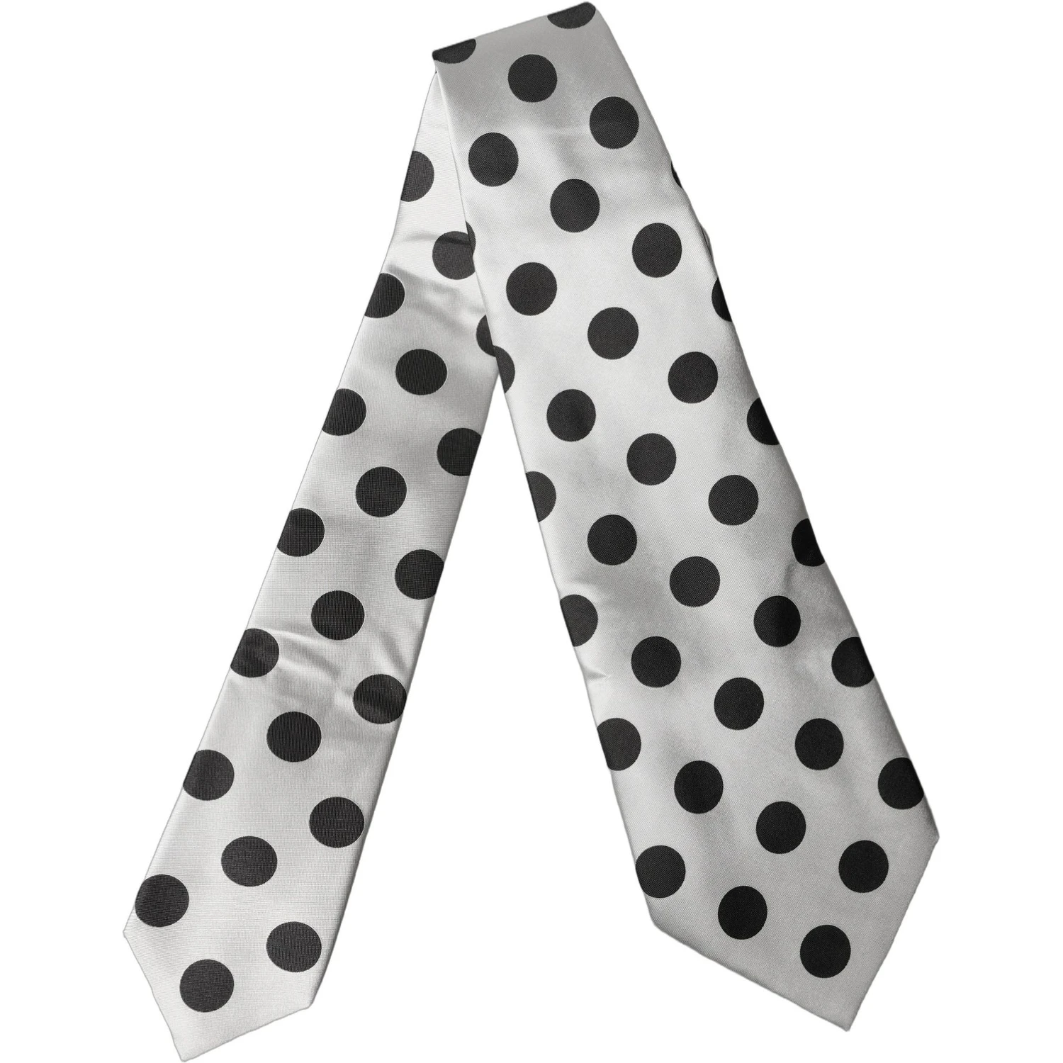 White Black Polka Dot Silk Adjustable Women Necktie Tie