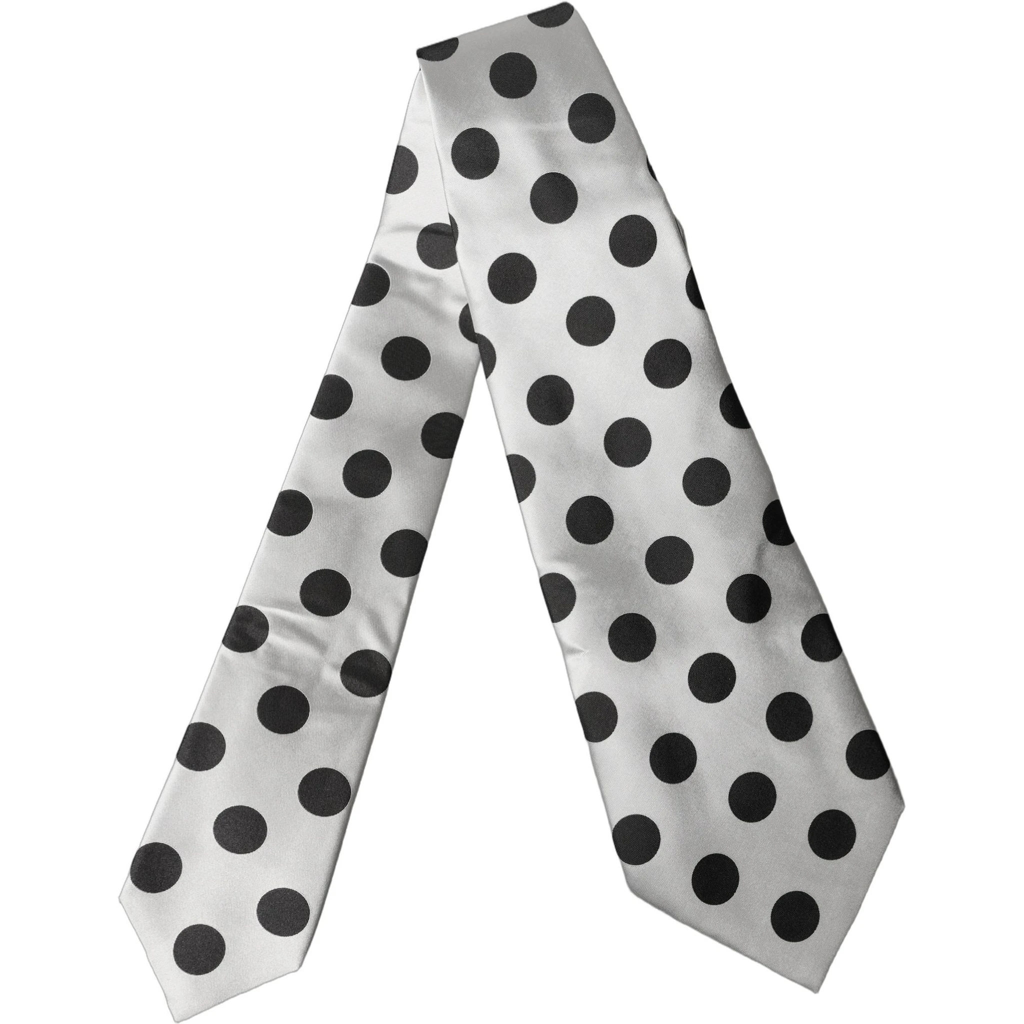 White Black Polka Dot Silk Adjustable Women Necktie Tie