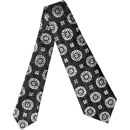 Black White Floral Silk Adjustable Women Necktie Tie