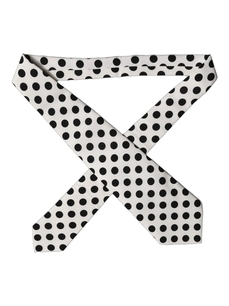 White Black Polka Dot Silk Adjustable Women Necktie Tie