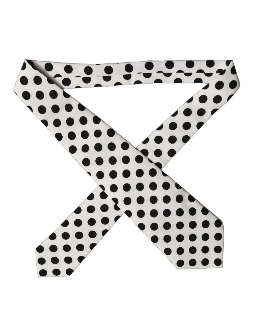 White Black Polka Dot Silk Adjustable Women Necktie Tie
