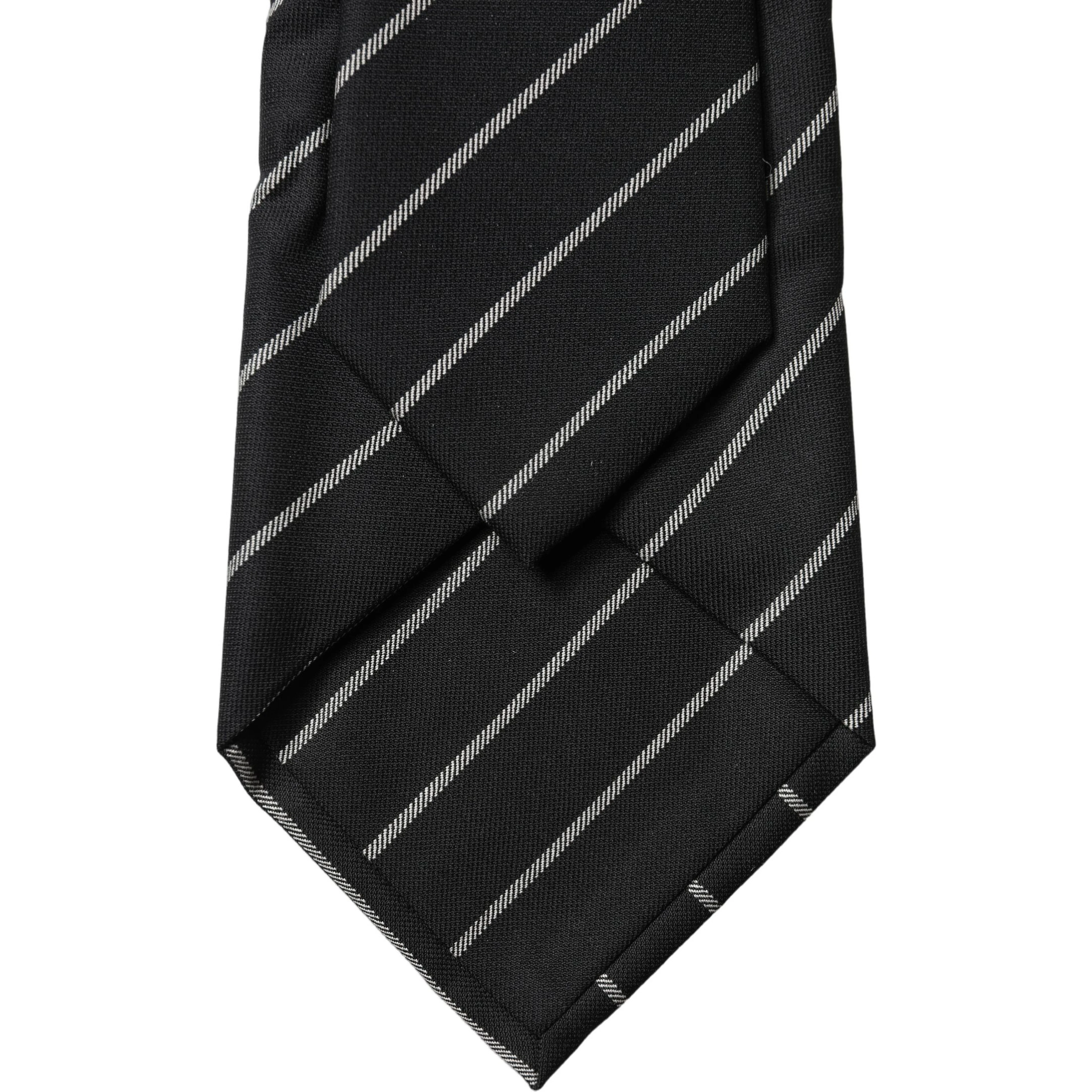 Black White Stripes Wool Adjustable Women Necktie Tie