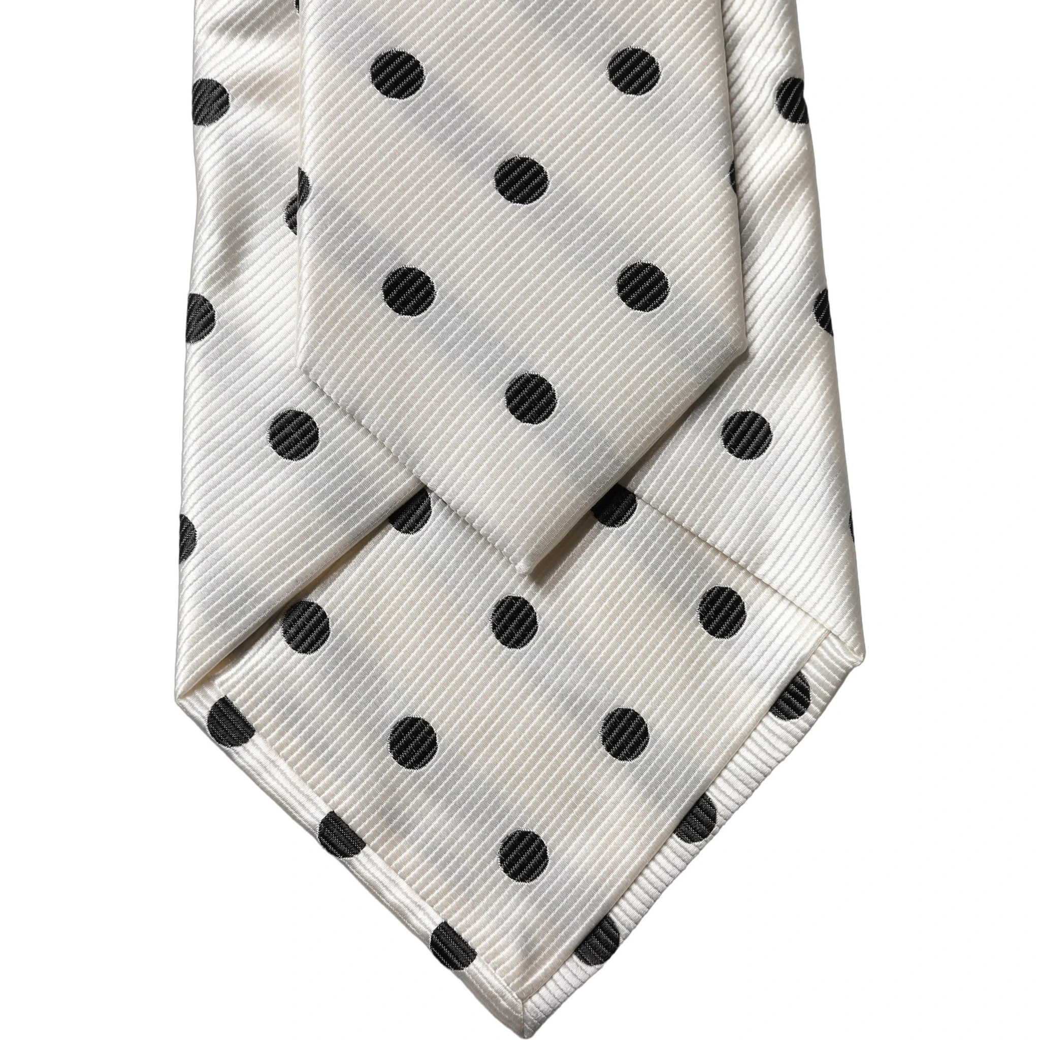 White Black Polka Dot Silk Adjustable Women Necktie Tie