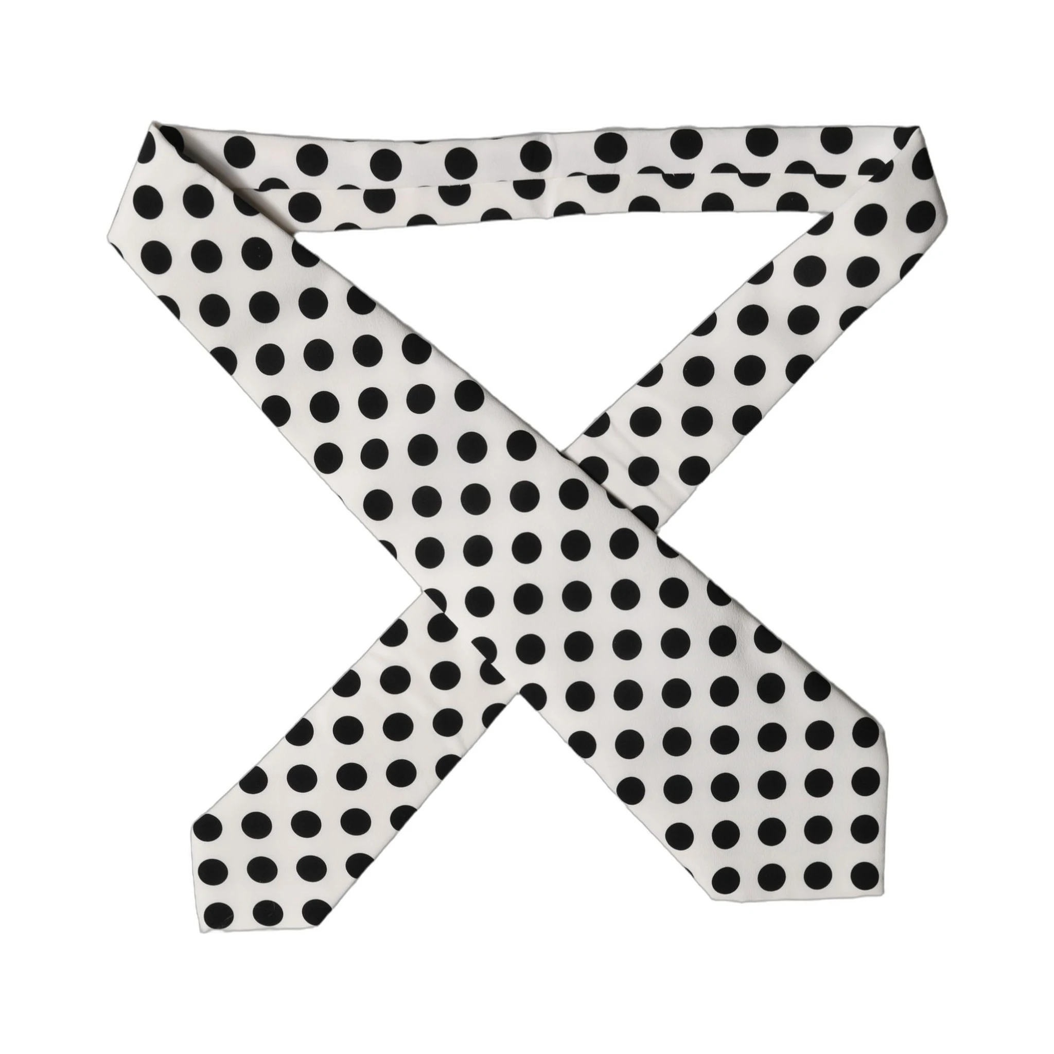 White Black Polka Dot Silk Adjustable Women Necktie Tie