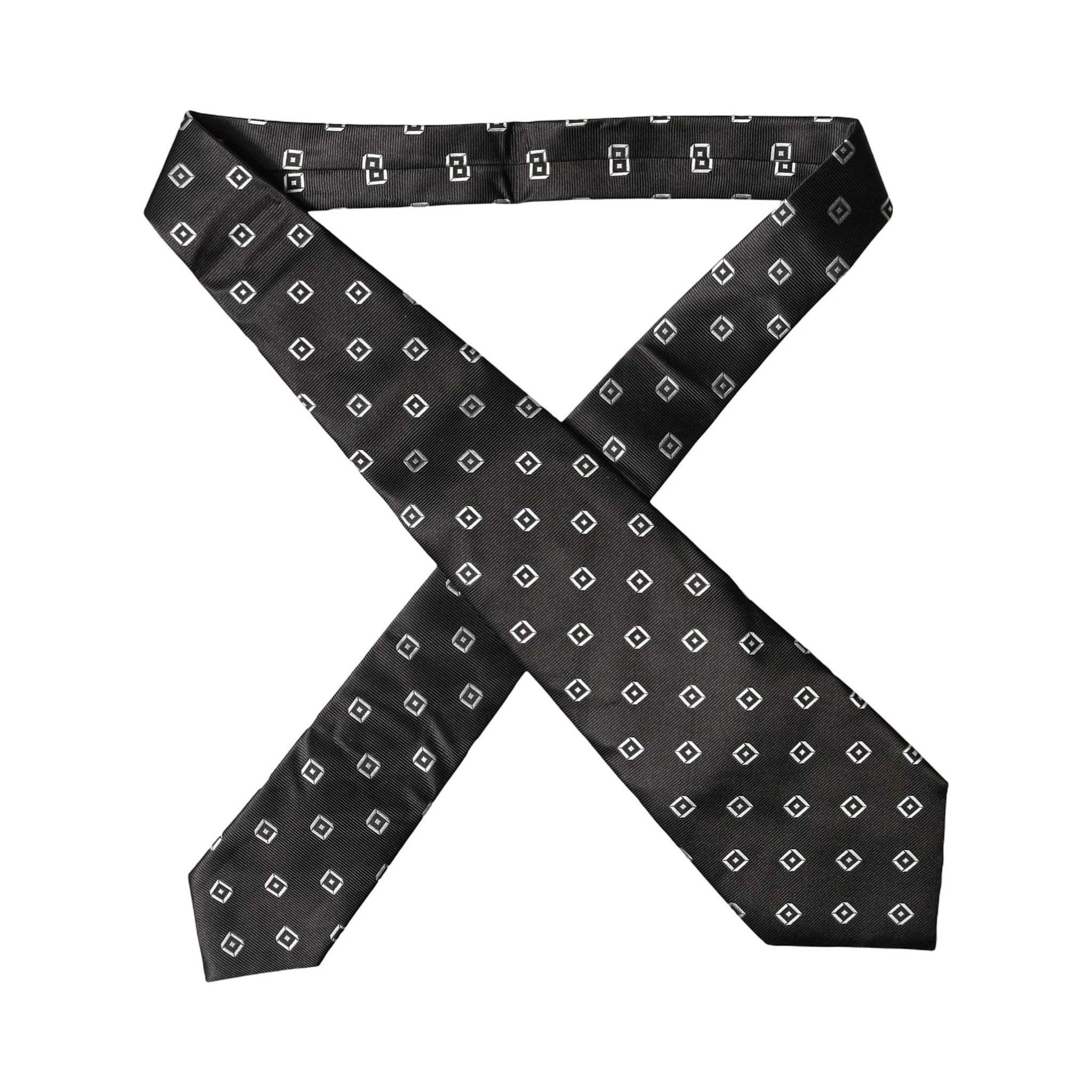 Black White Geometric Silk Adjustable Women Necktie Tie