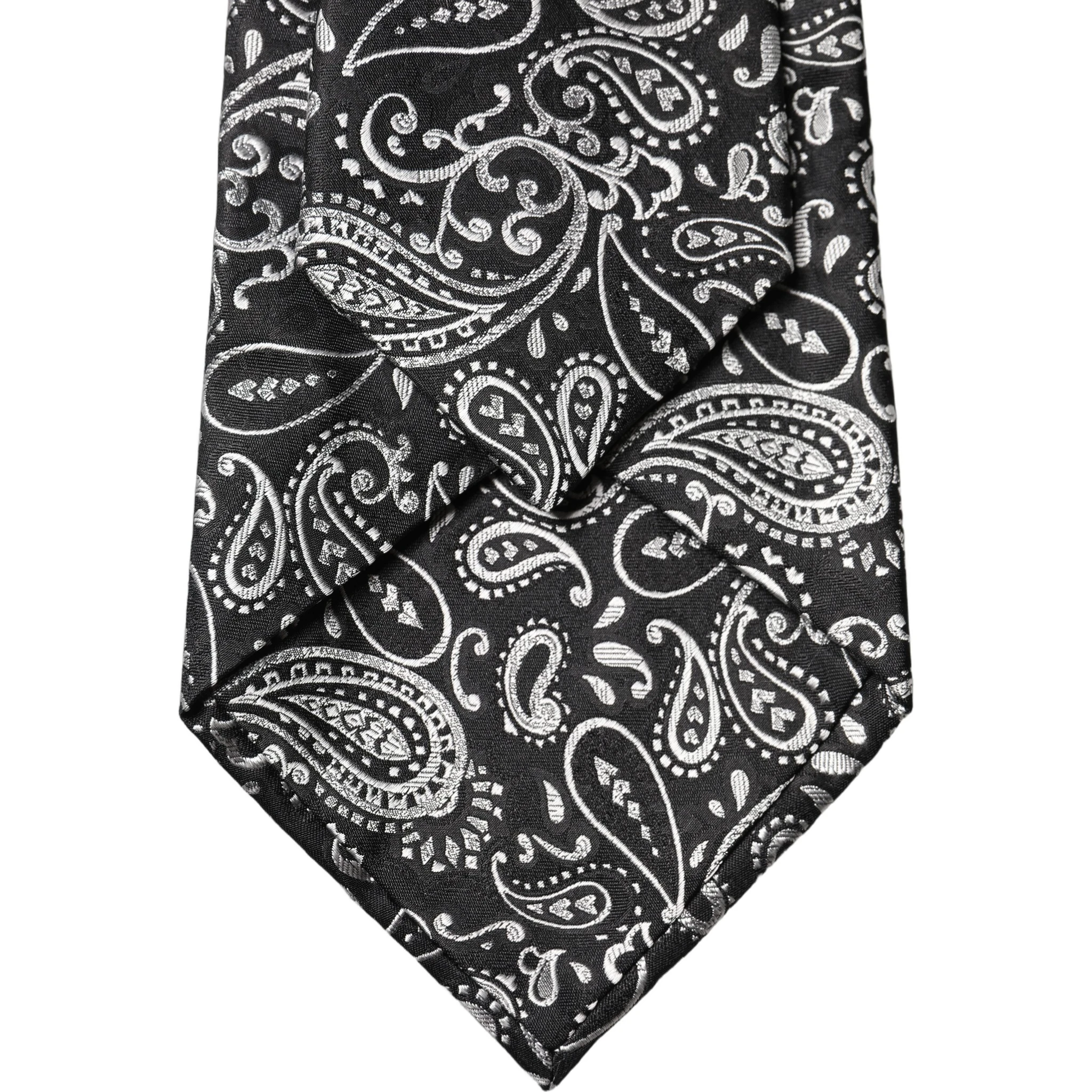 Black White Paisley Silk Adjustable Women Necktie Tie