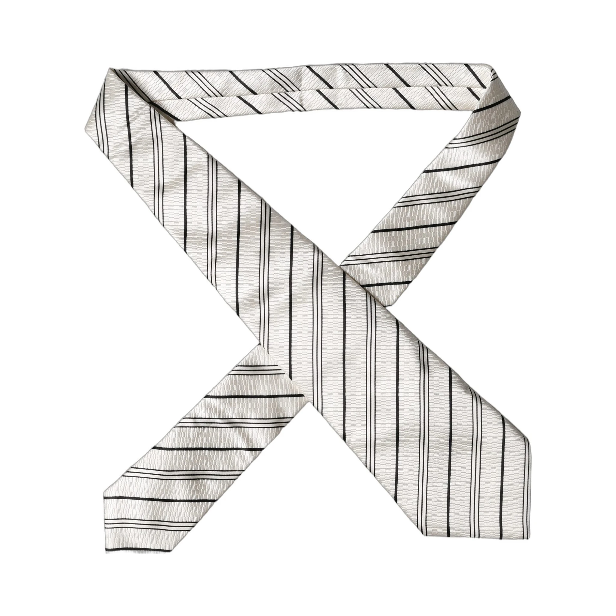 White Black Stripes Silk Adjustable Women Necktie Tie