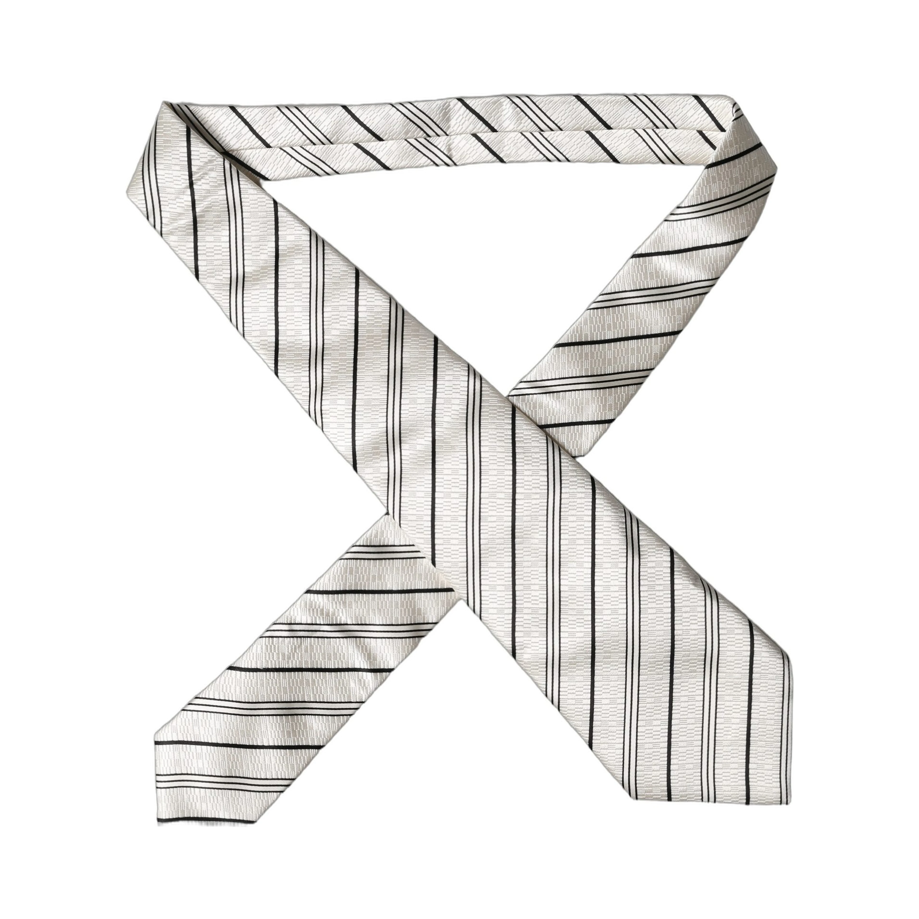 White Black Stripes Silk Adjustable Women Necktie Tie