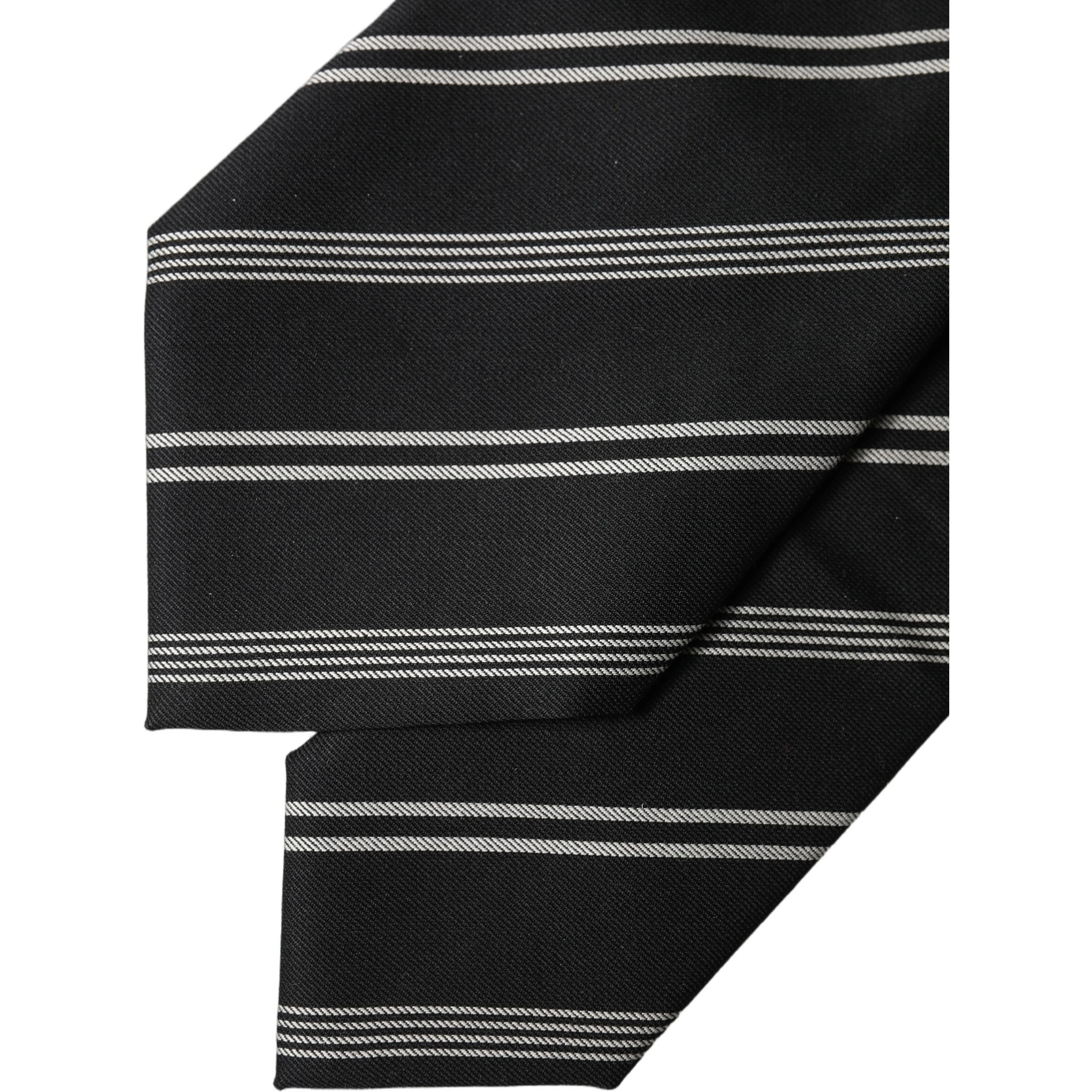 Black White Stripes Silk Adjustable Women Necktie Tie