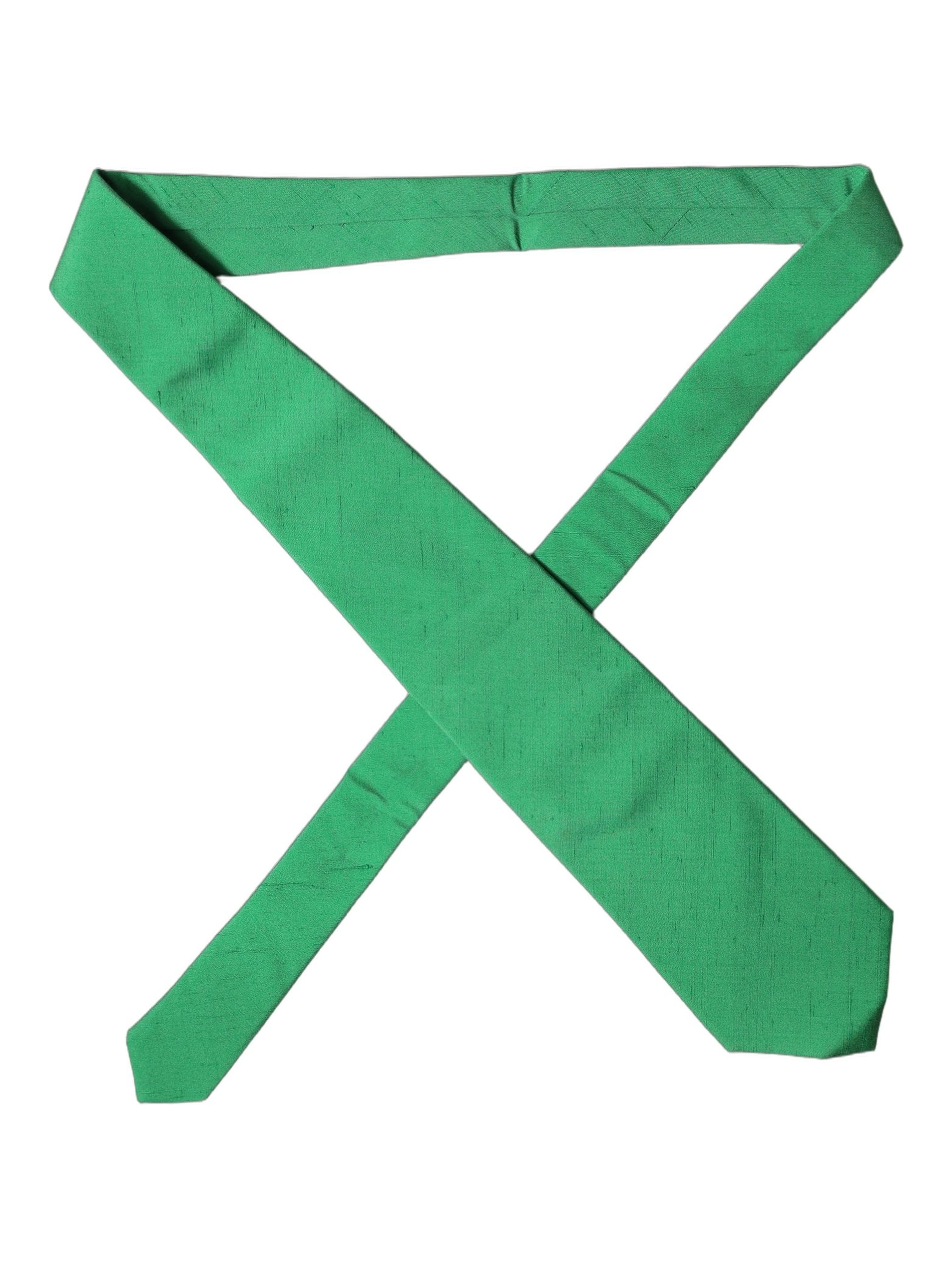 Green Solid Silk Cotton Adjustable Women Necktie Tie