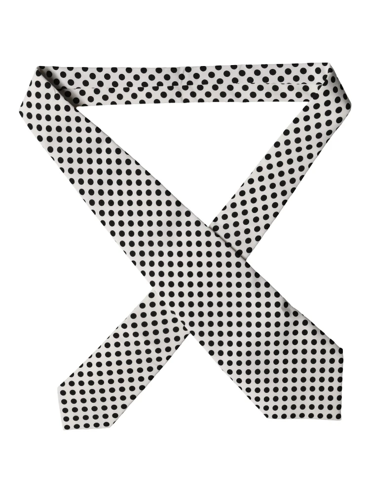 White Black Polka Dot Silk Adjustable Women Necktie Tie