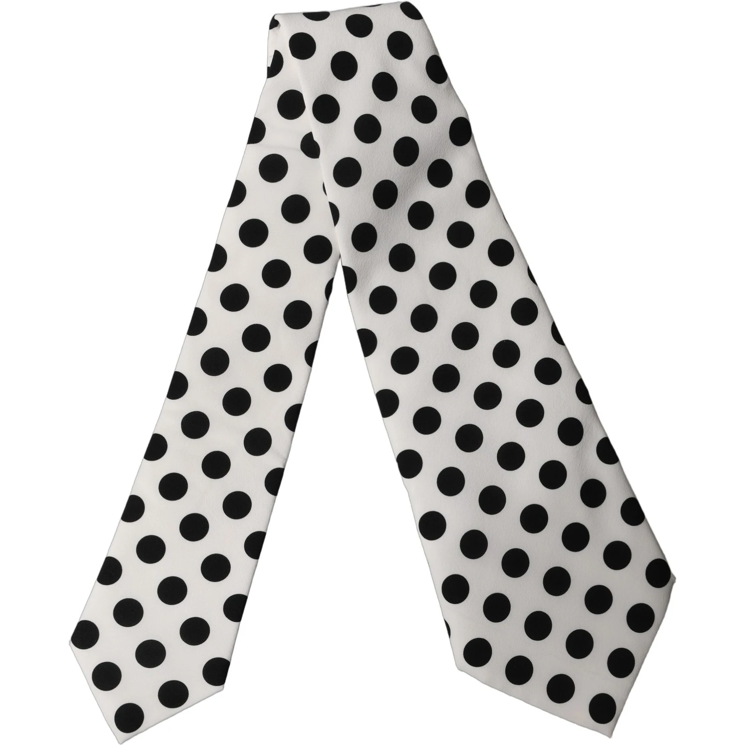 White Black Polka Dot Silk Adjustable Women Necktie Tie