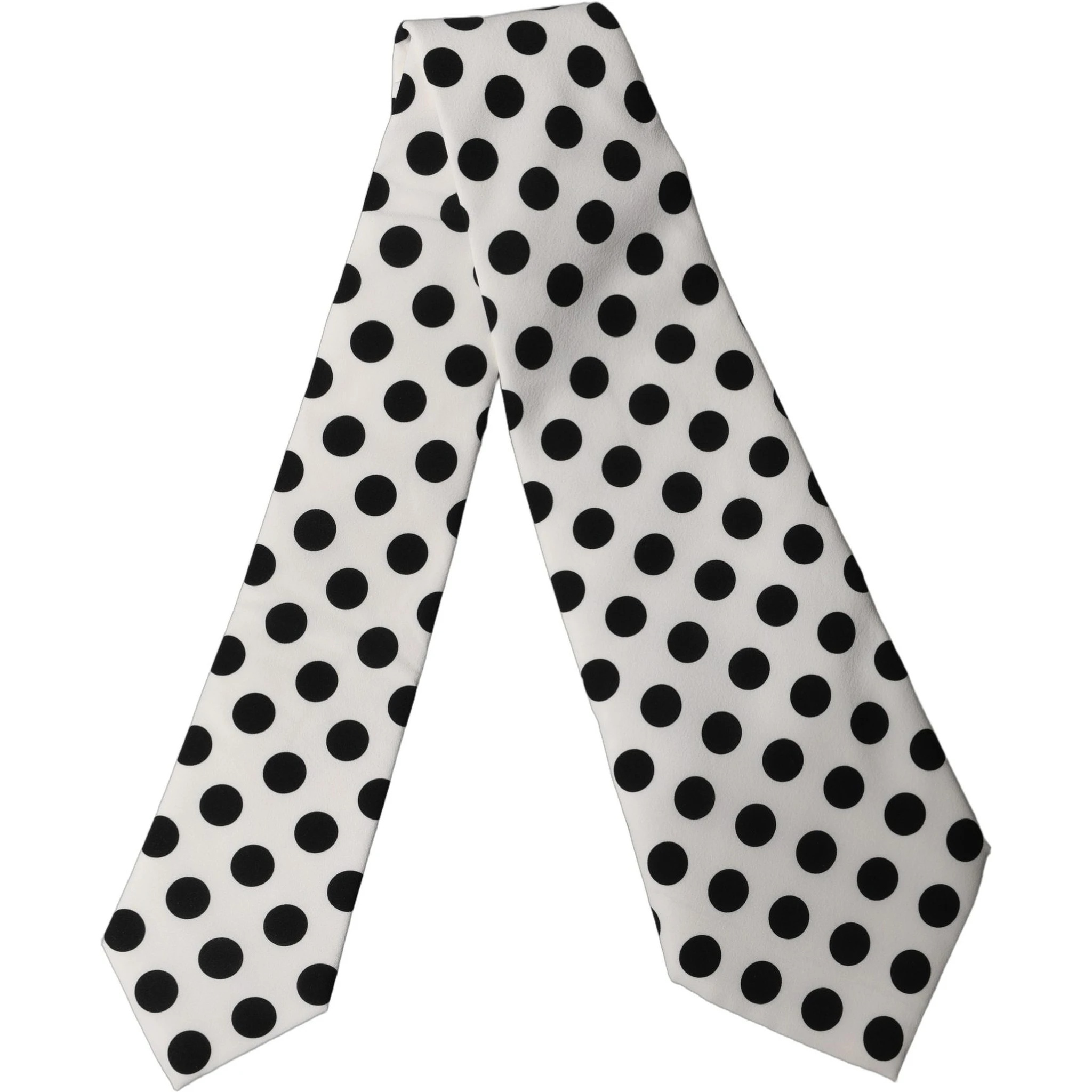 White Black Polka Dot Silk Adjustable Women Necktie Tie
