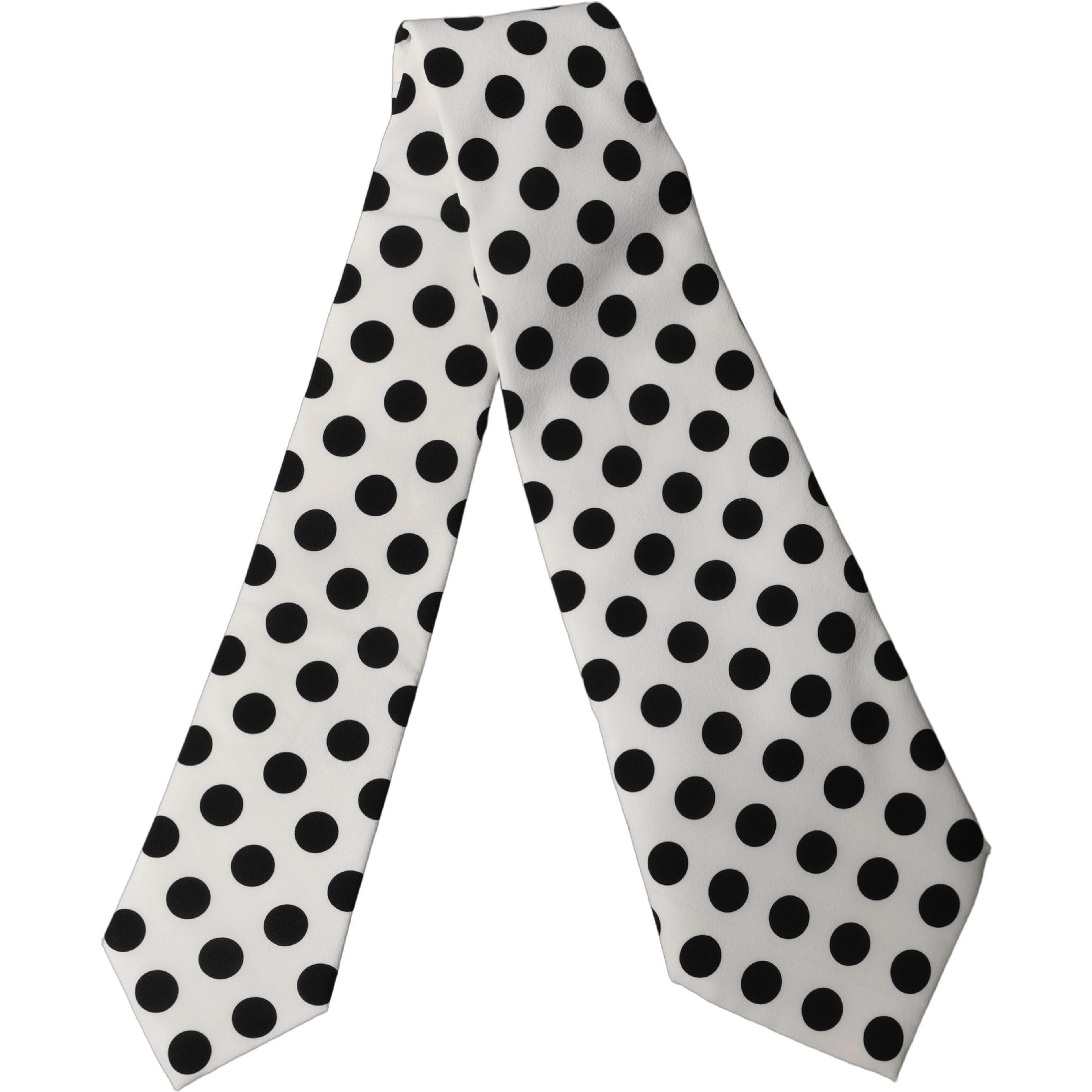 White Black Polka Dot Silk Adjustable Women Necktie Tie