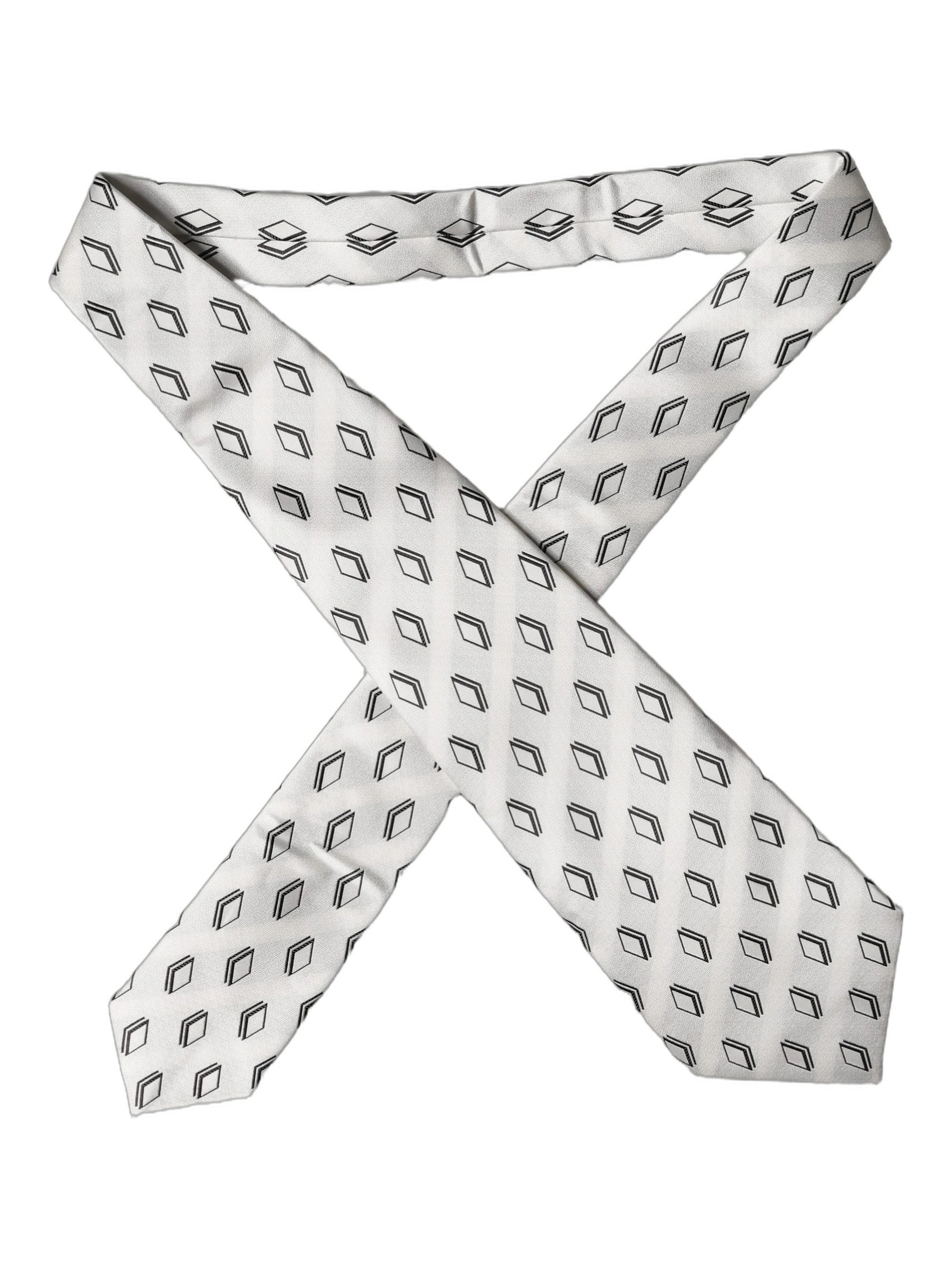 White Patterned Silk Adjustable Women Tied Necktie Tie