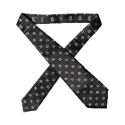 Black White Geometric Silk Adjustable Women Necktie Tie