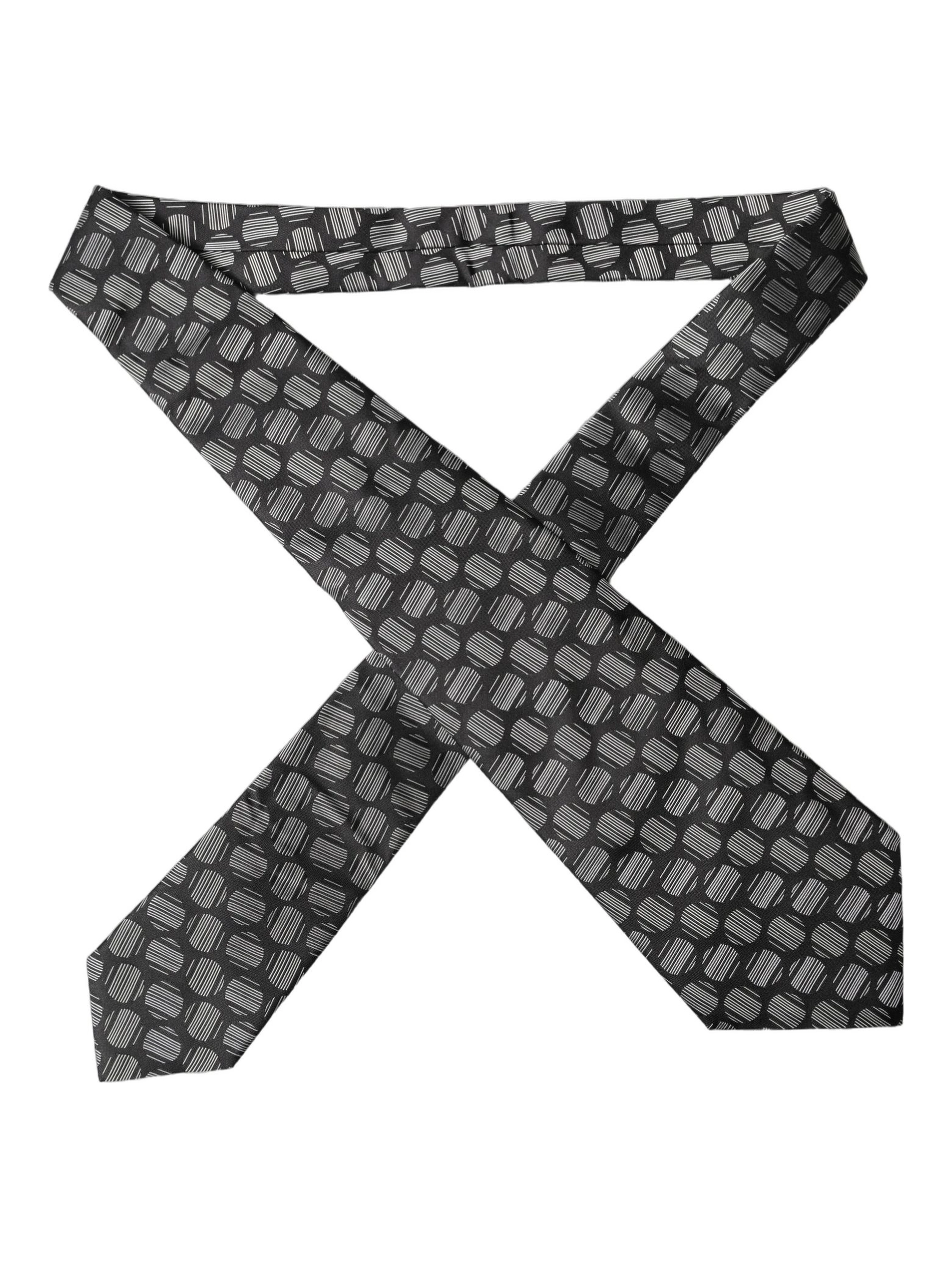 Black White Geometric Silk Adjustable Women Necktie Tie