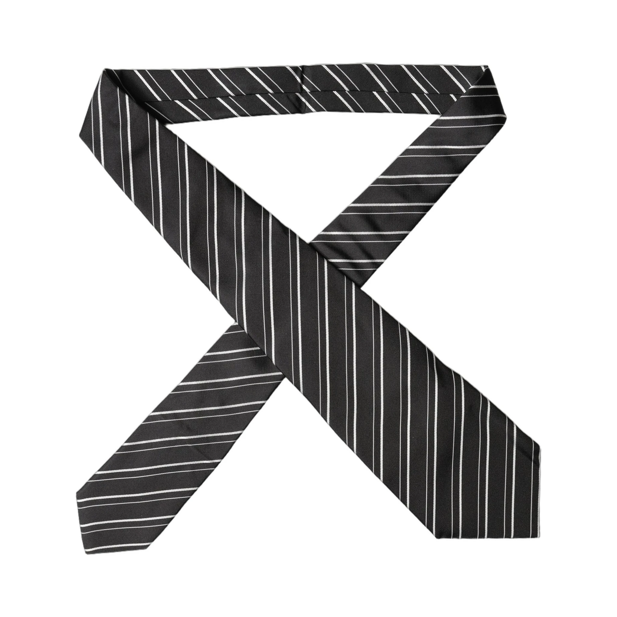 Black White Stripes Silk Adjustable Women Necktie Tie