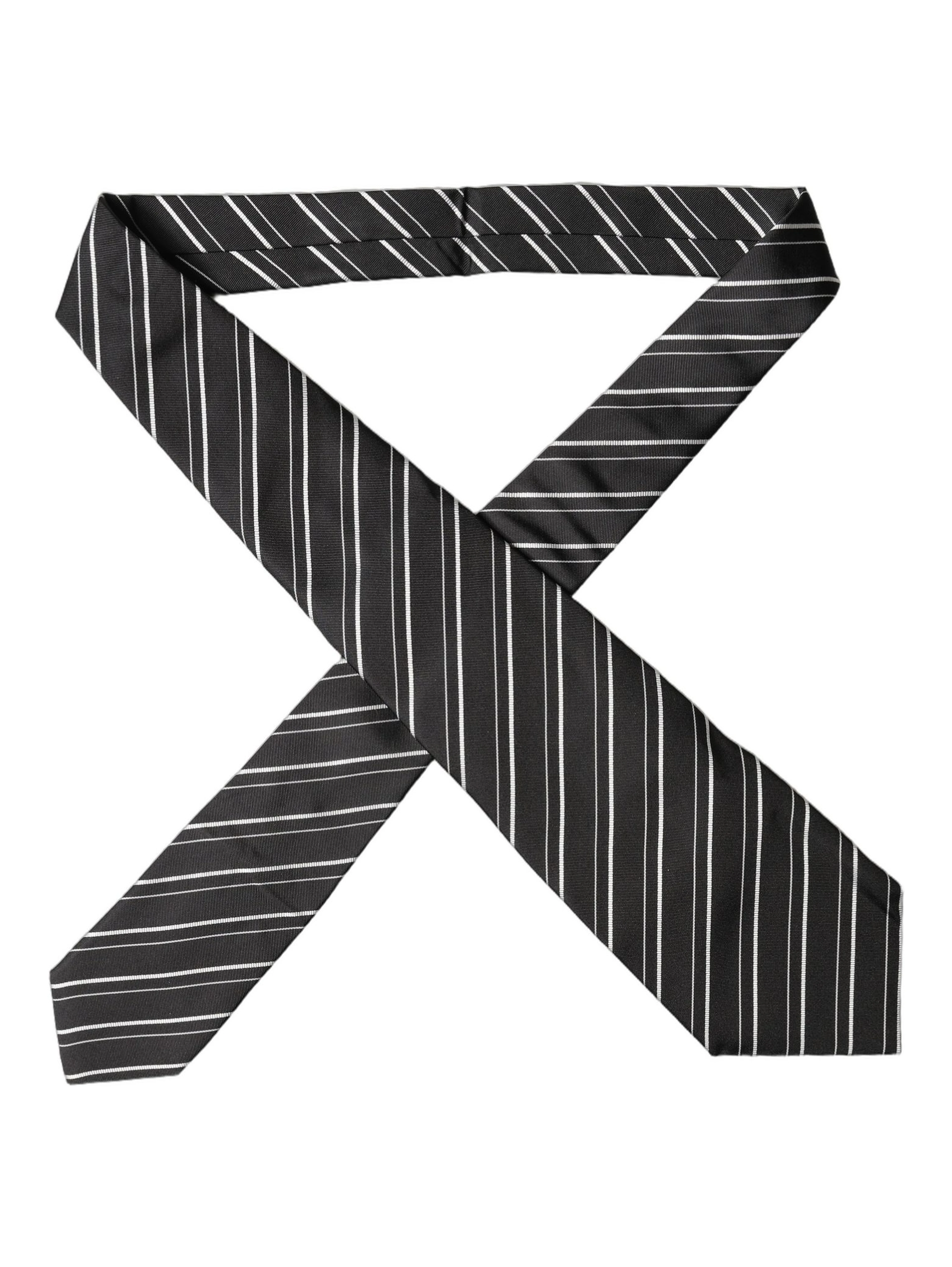 Black White Stripes Silk Adjustable Women Necktie Tie