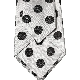 White Black Polka Dot Silk Adjustable Women Necktie Tie