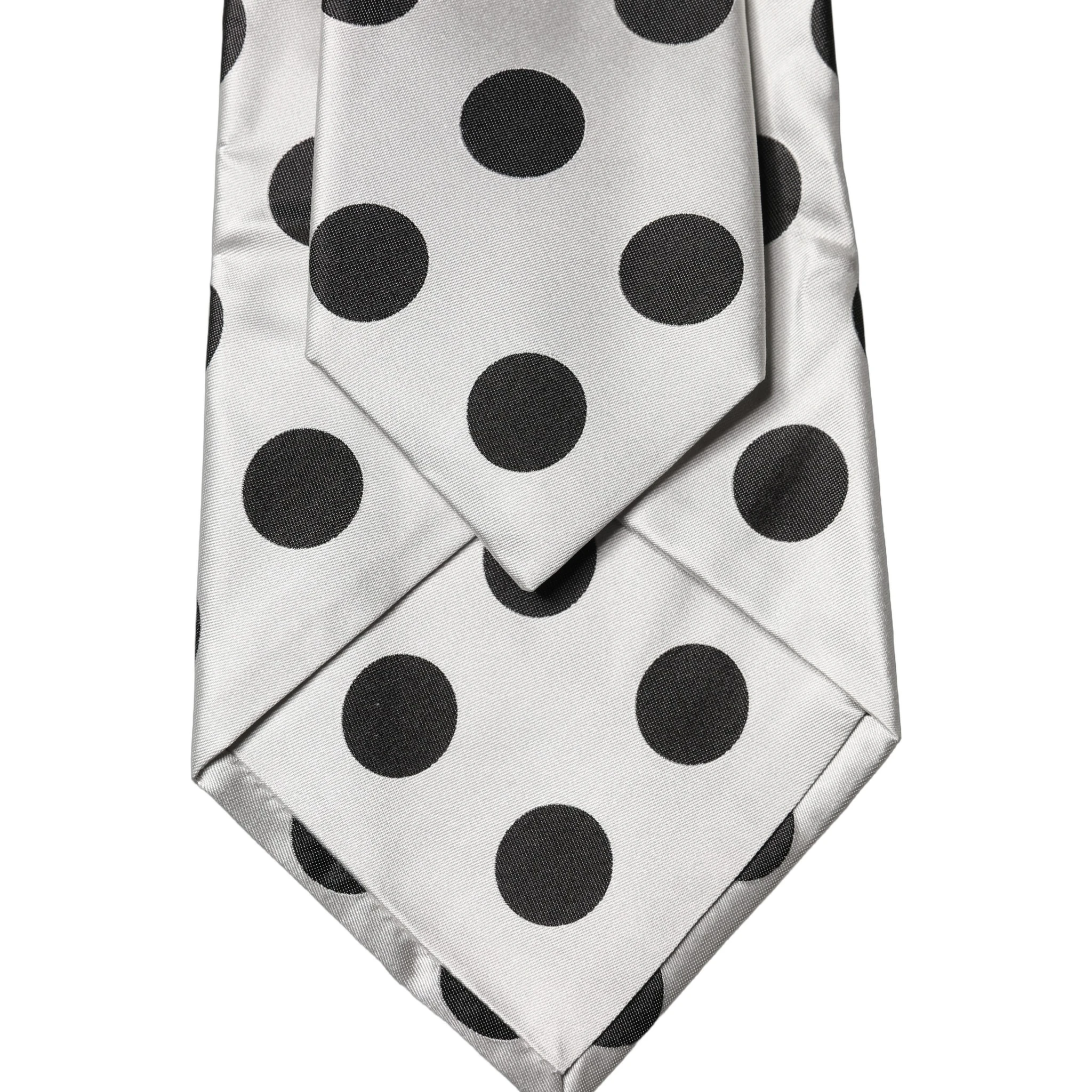White Black Polka Dot Silk Adjustable Women Necktie Tie