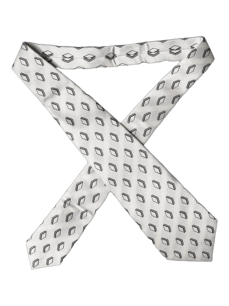 White Patterned Silk Adjustable Women Tied Necktie Tie alternative
