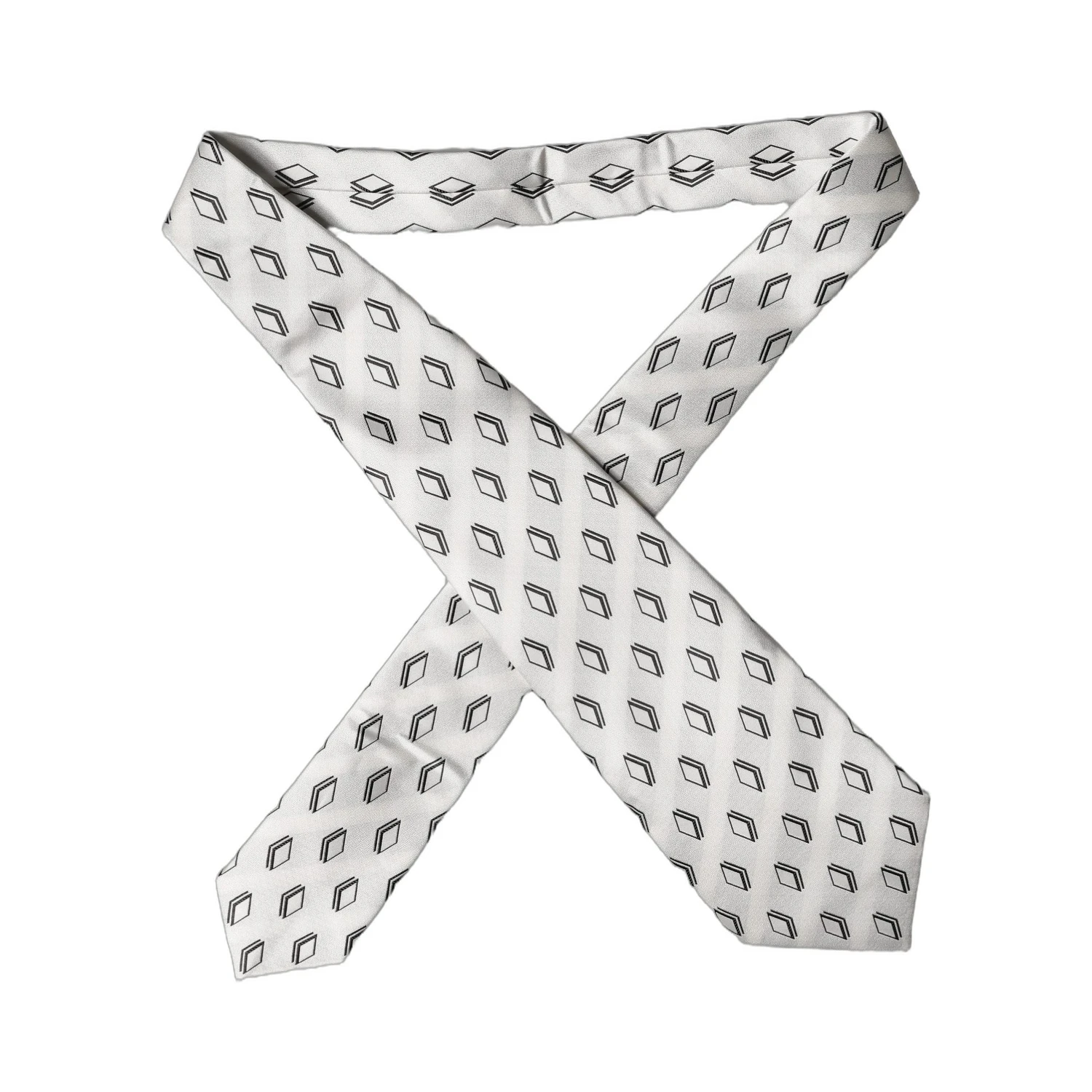 White Patterned Silk Adjustable Women Tied Necktie Tie