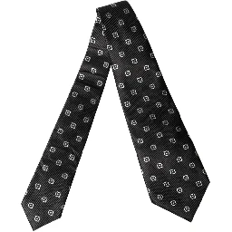 Black White Geometric Silk Adjustable Women Necktie Tie