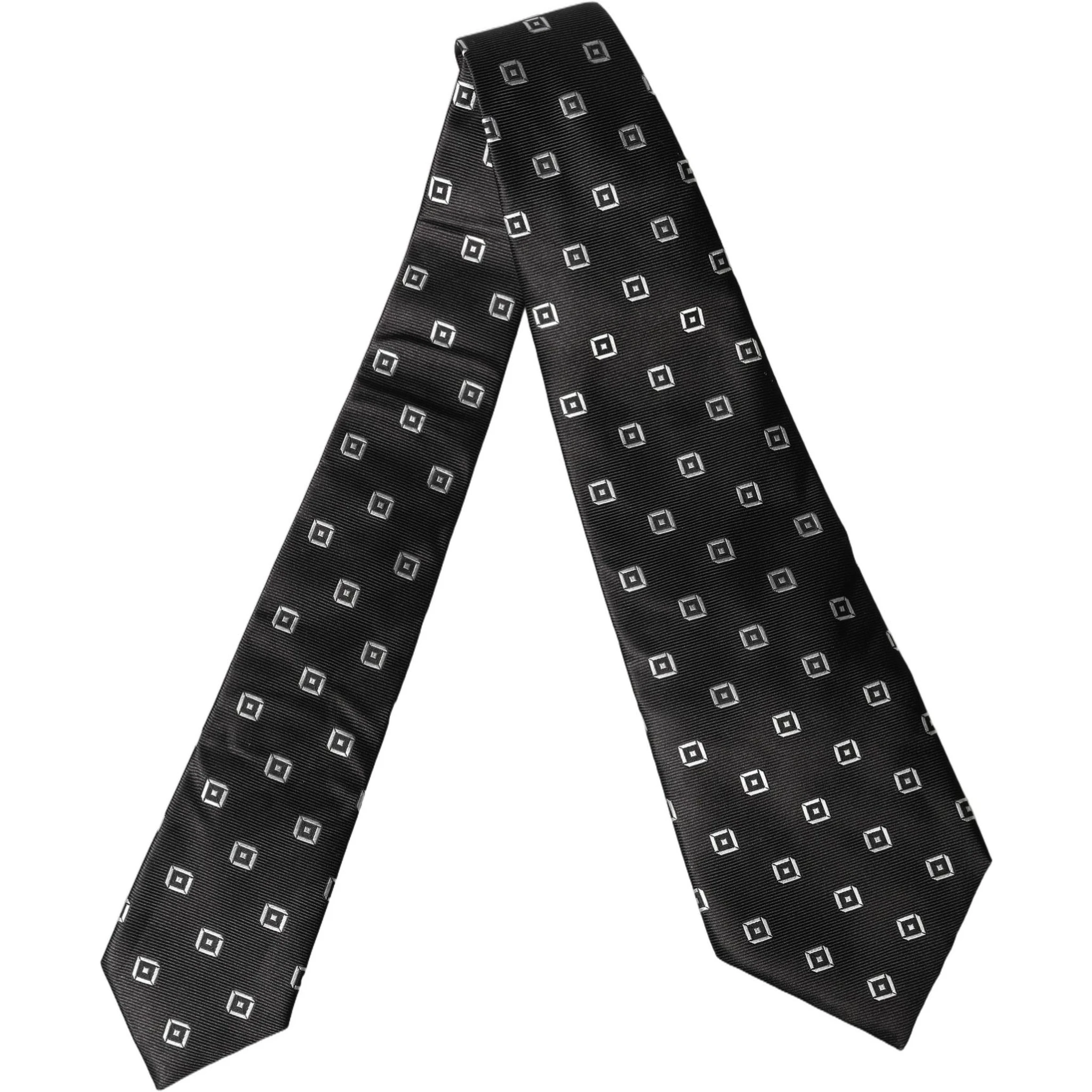Black White Geometric Silk Adjustable Women Necktie Tie
