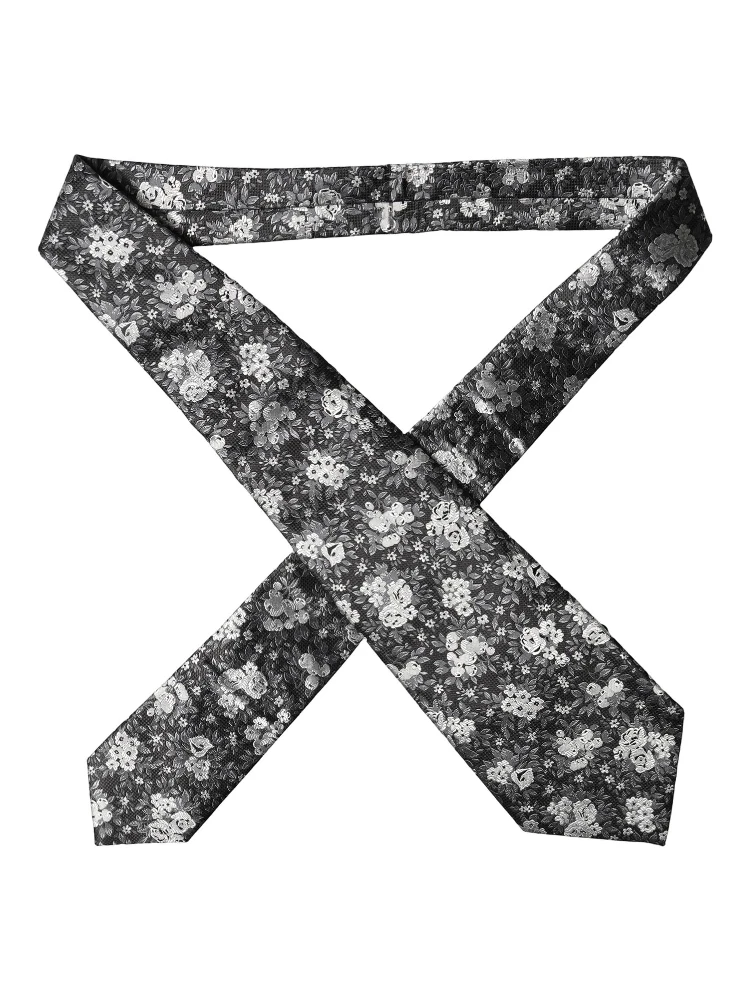 Black White Floral Silk Adjustable Women Necktie Tie alternative