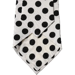 White Black Polka Dot Silk Adjustable Women Necktie Tie