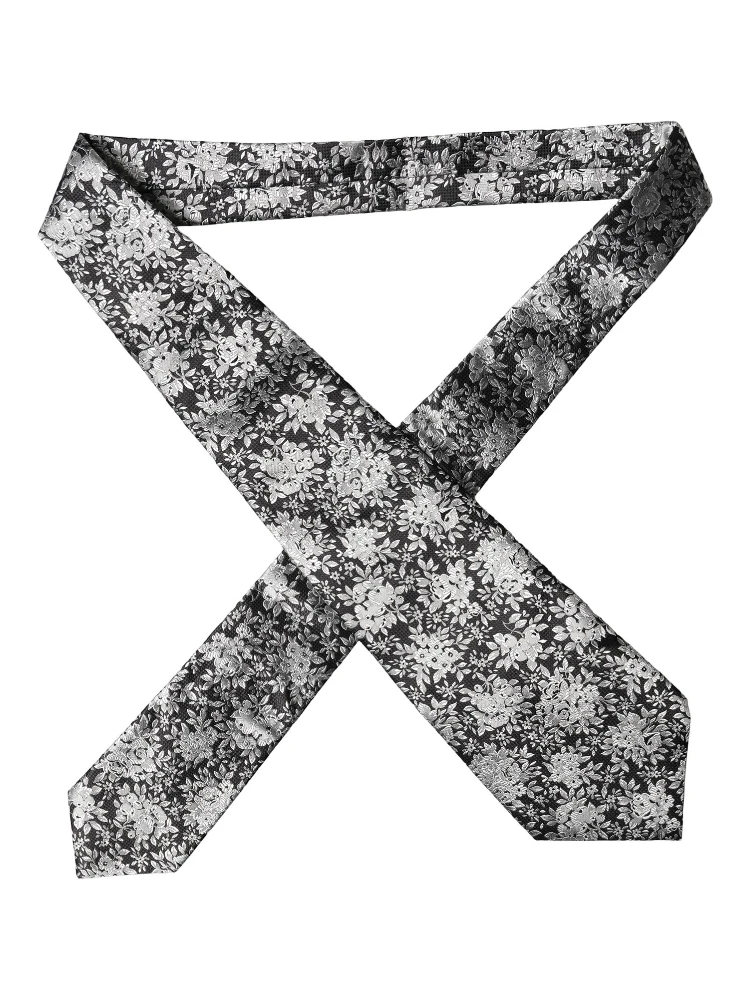 Black Silver Floral Silk Adjustable Women Necktie Tie alternative
