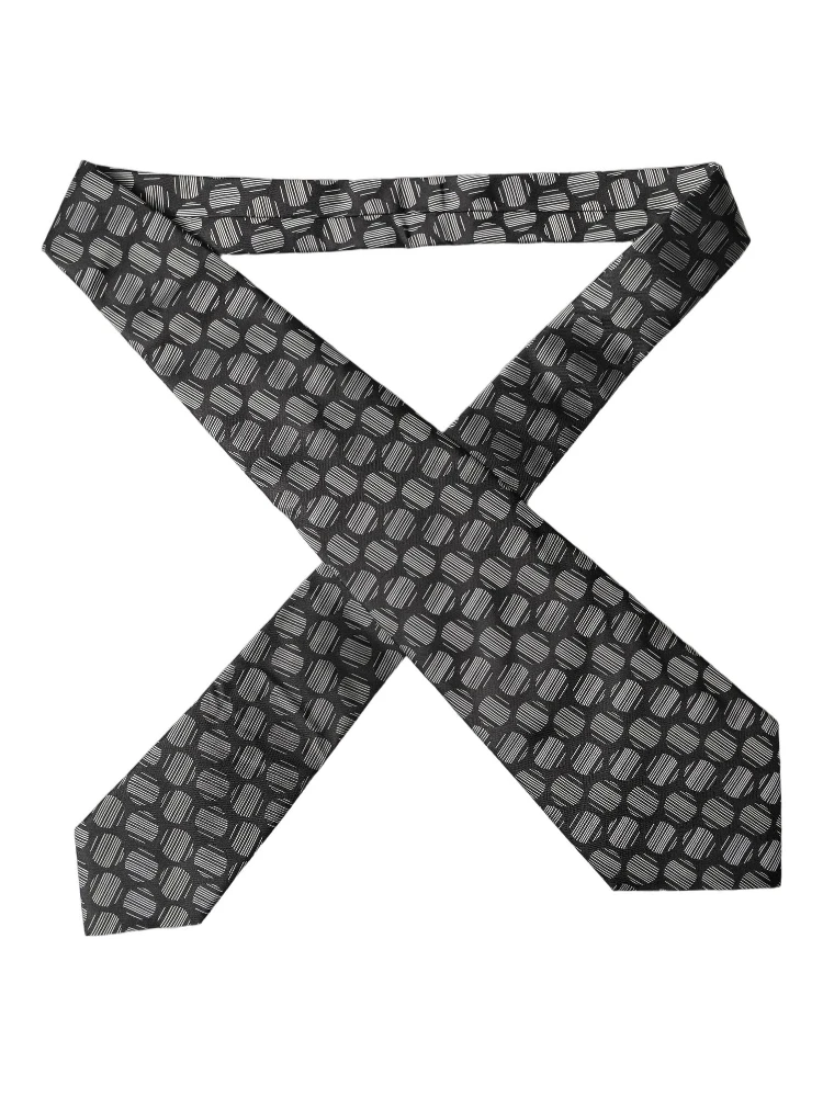 Black White Geometric Silk Adjustable Women Necktie Tie alternative