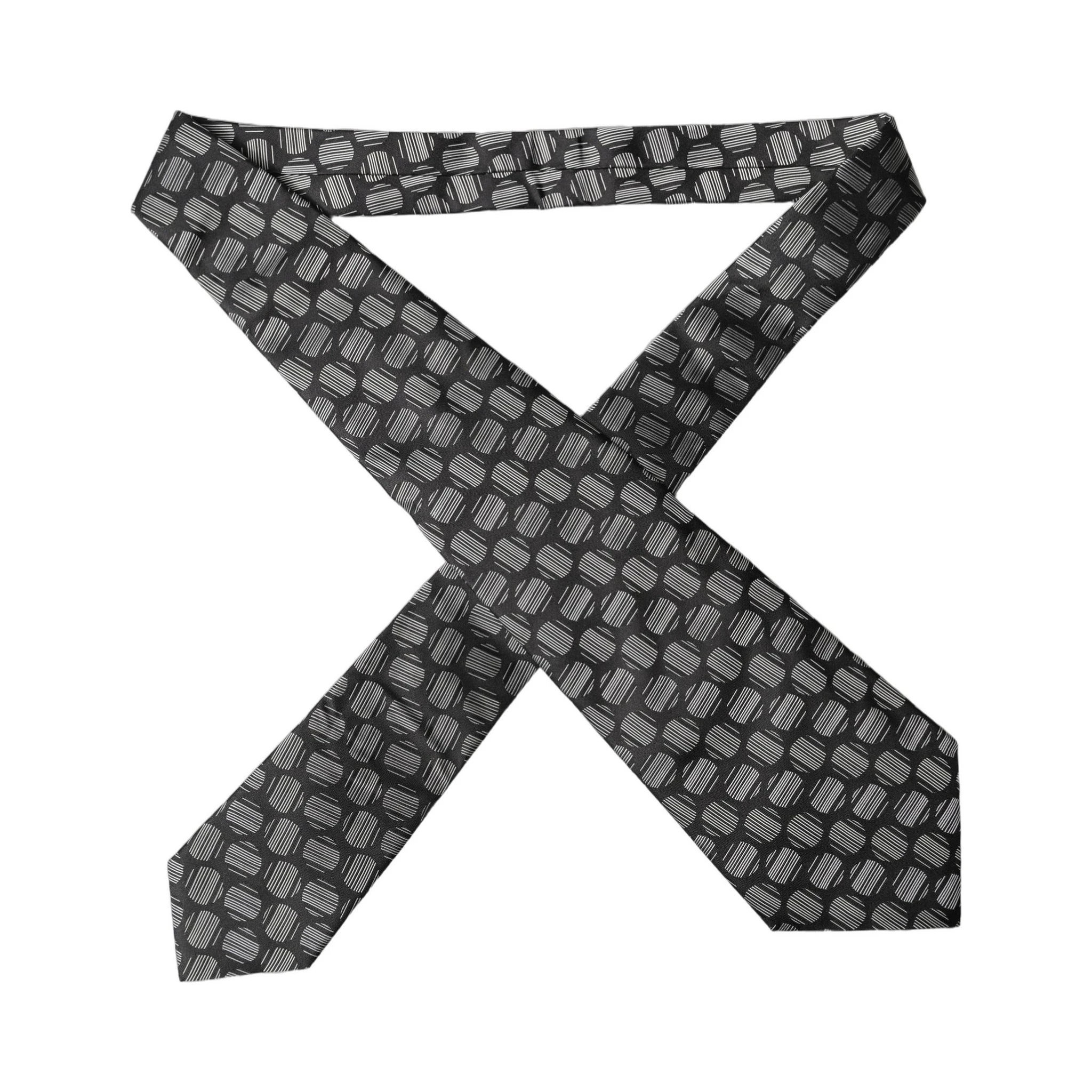 Black White Geometric Silk Adjustable Women Necktie Tie
