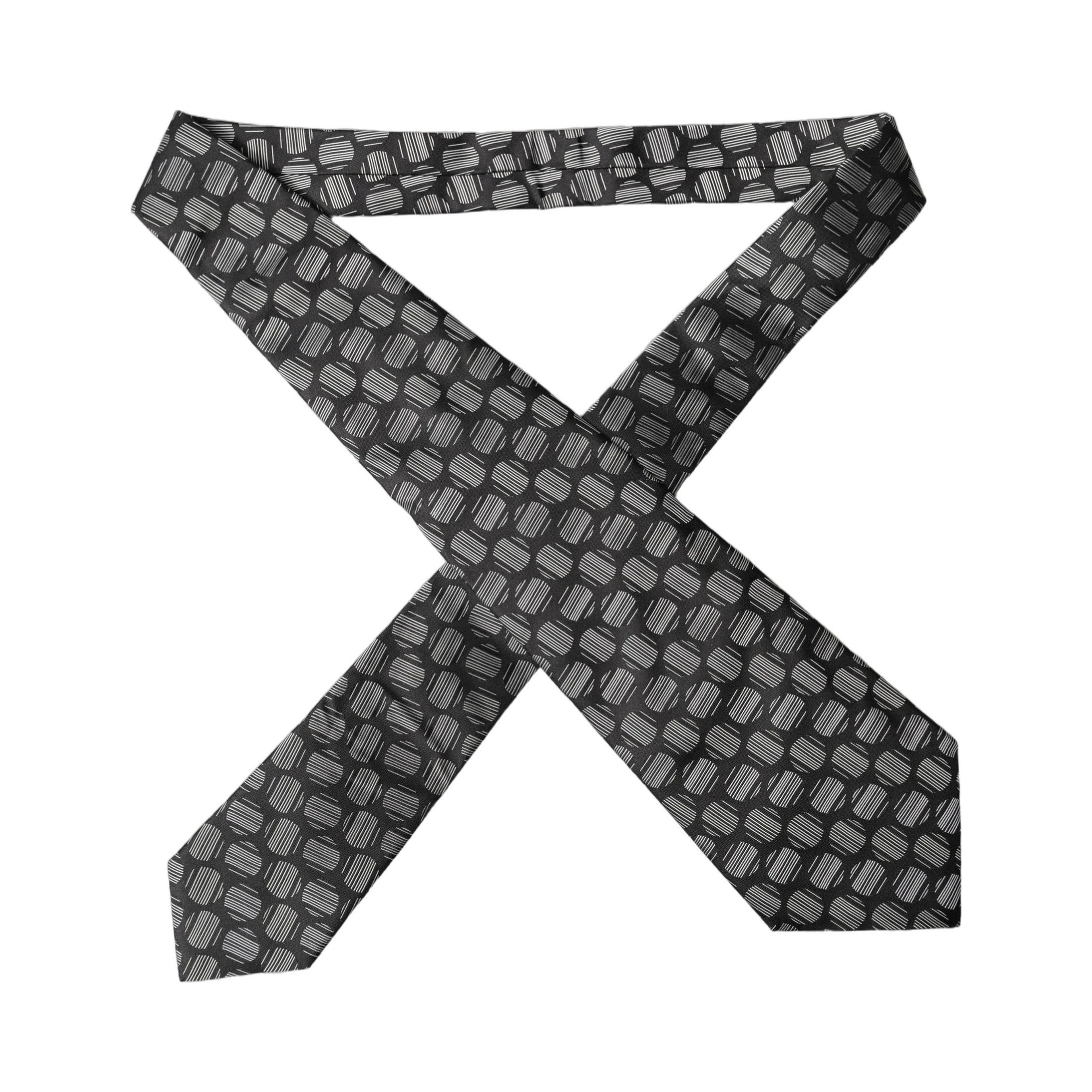 Black White Geometric Silk Adjustable Women Necktie Tie