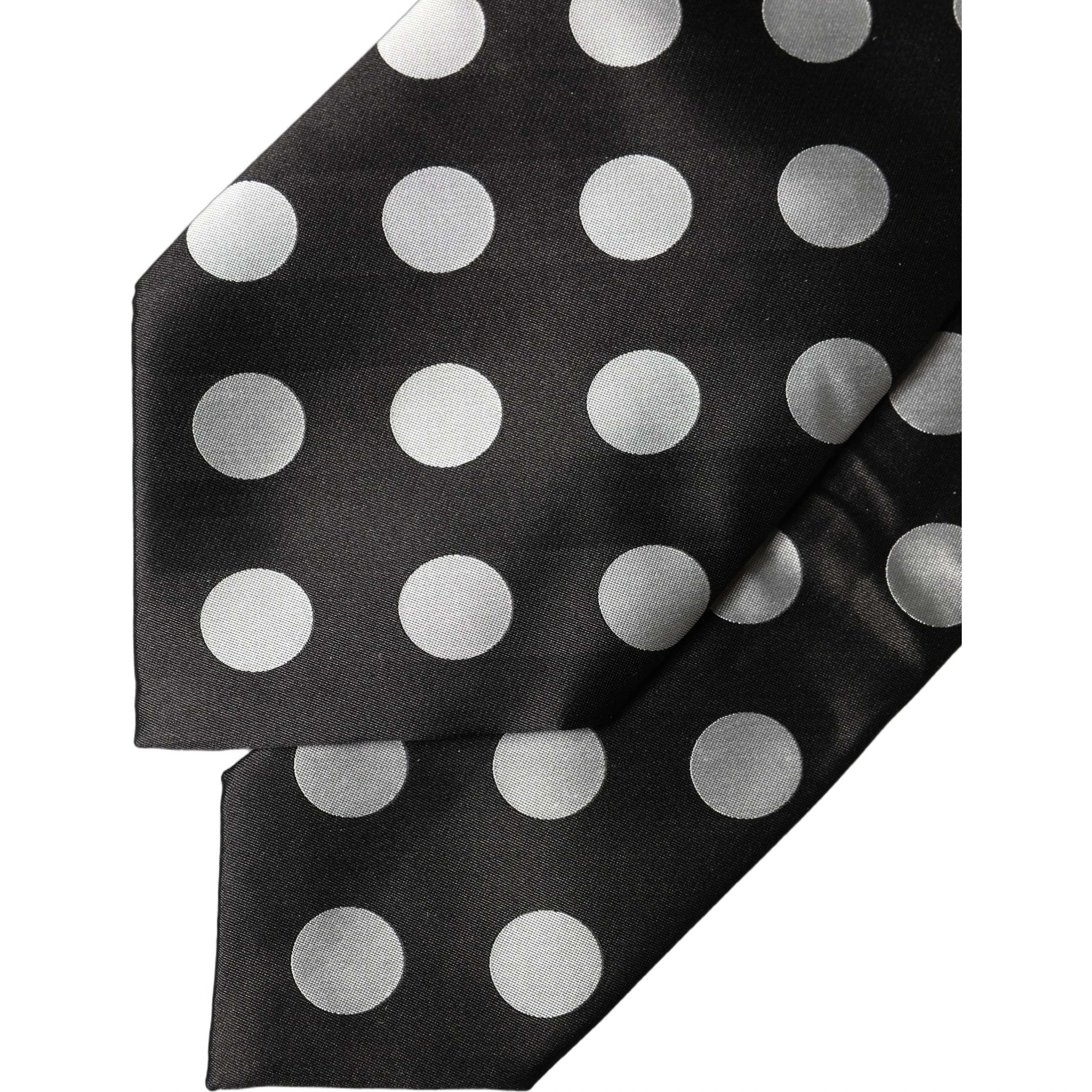Black White Polka Dot Silk Adjustable Women Necktie Tie