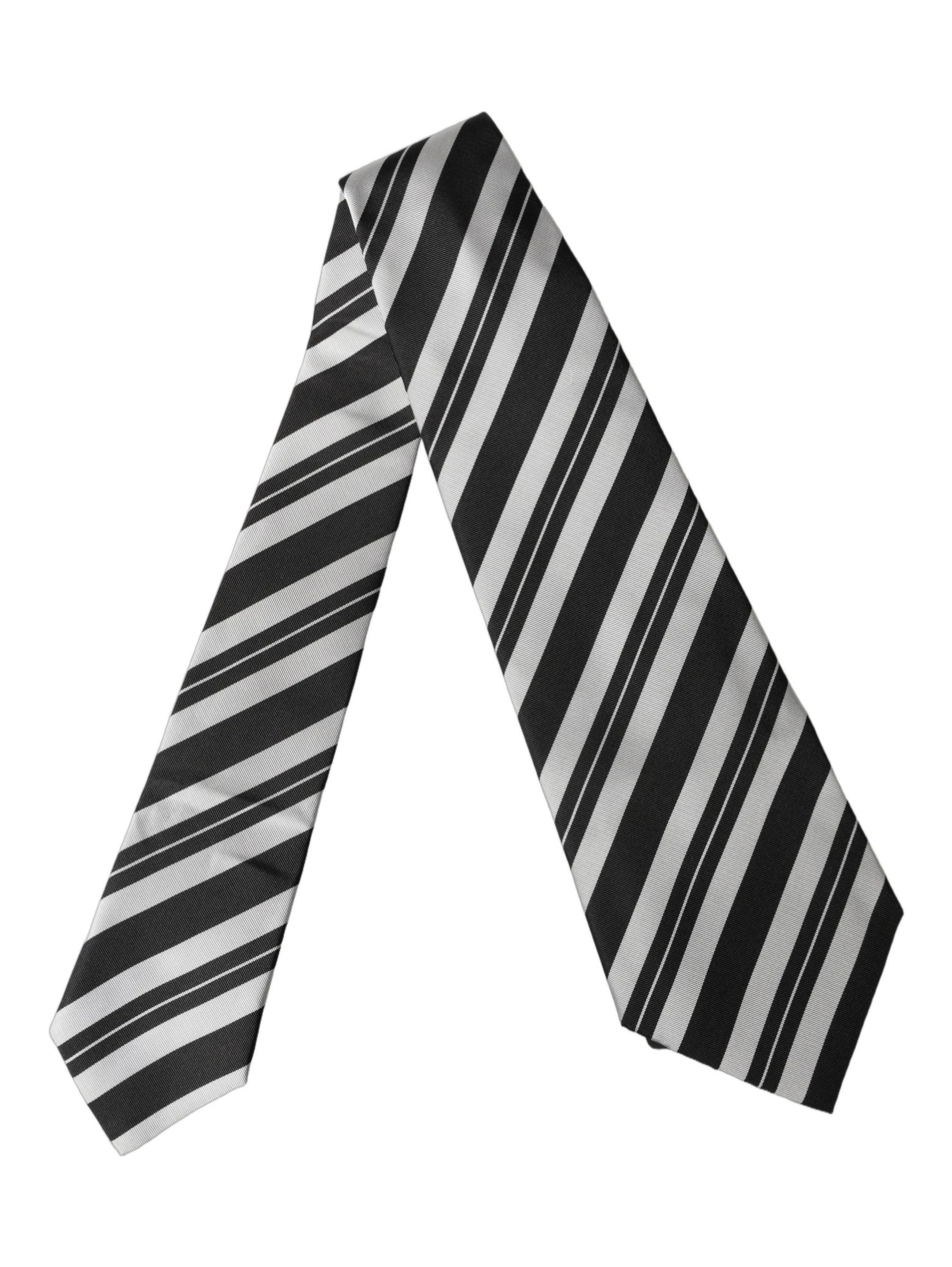 Black White Stripes Silk Adjustable Women Necktie Tie
