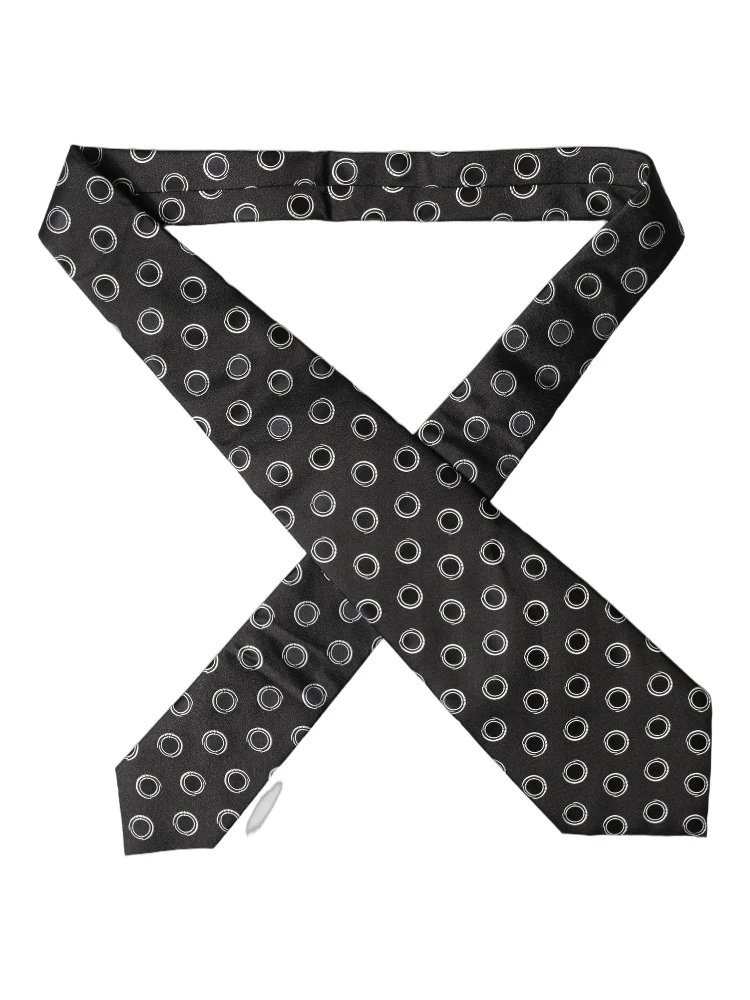 Black White Polka Dot Silk Adjustable Women Necktie Tie