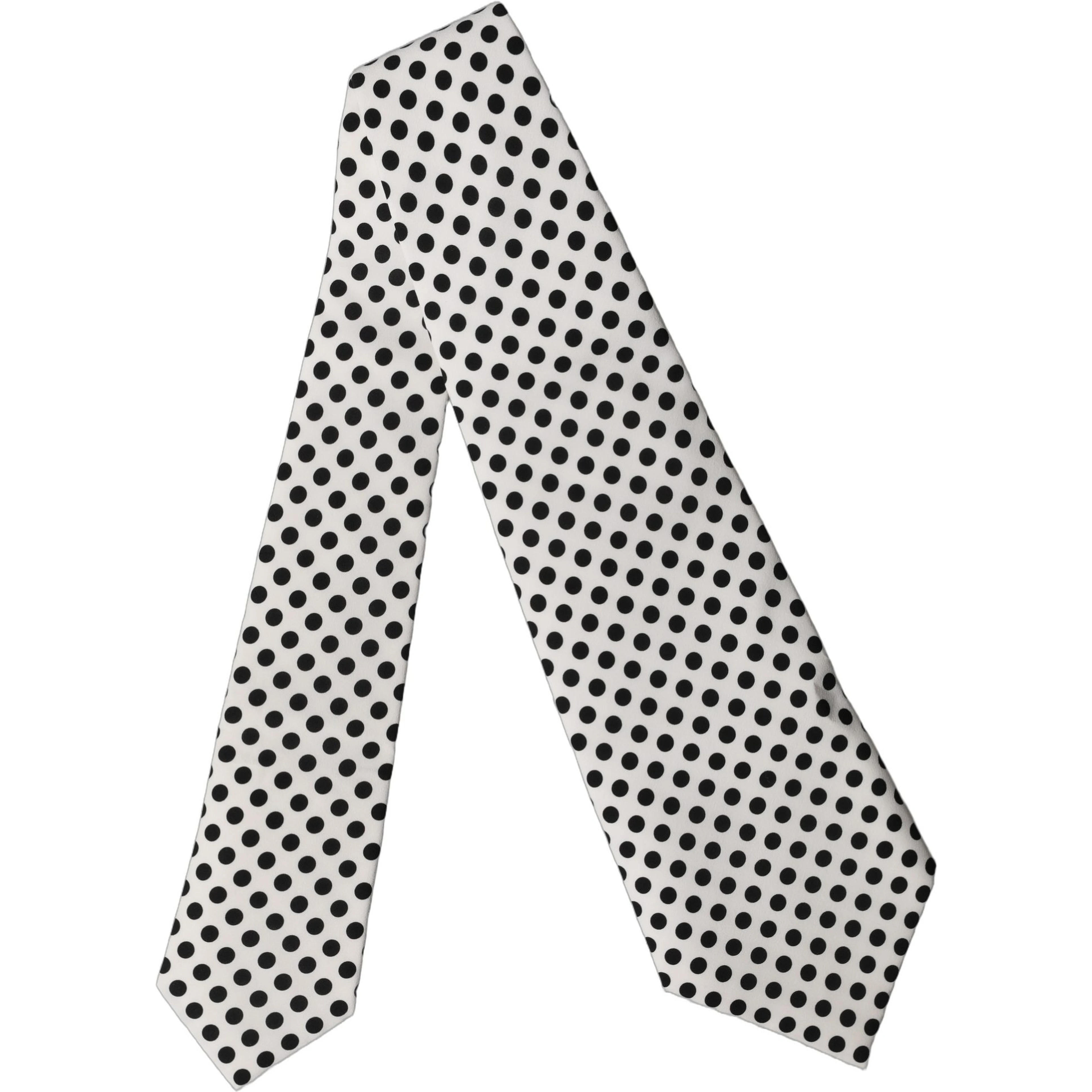 White Black Polka Dot Silk Adjustable Women Necktie Tie